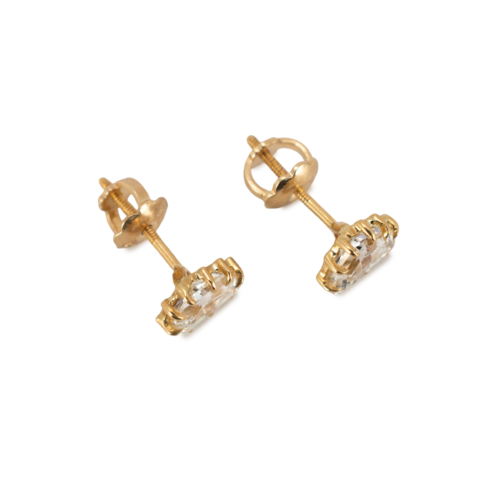 Ladies 14K Yellow Gold 0.53ct Shield Cut Diamond Nine Prongs Stud Earrings