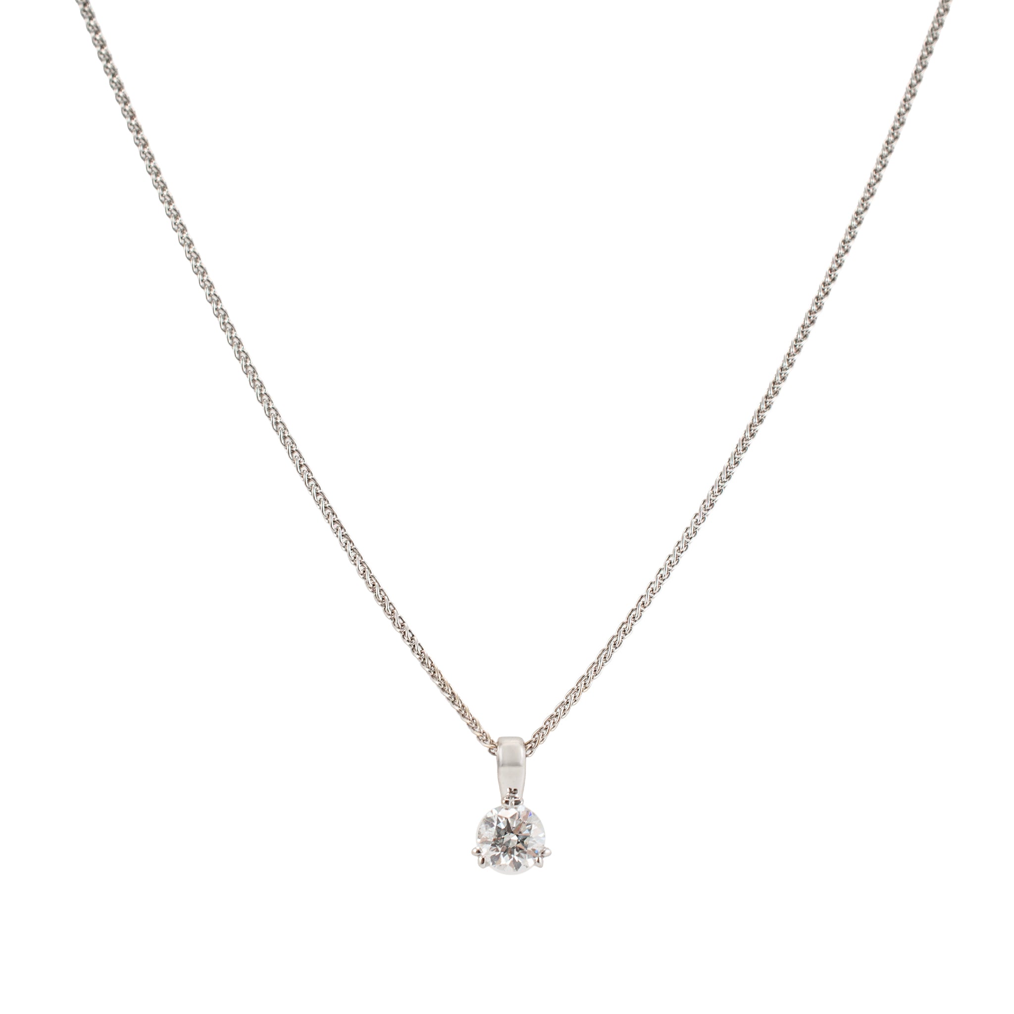 Ladies 18K White and Yellow Gold 0.72ct Round Diamond Solitaire Pendant Necklace