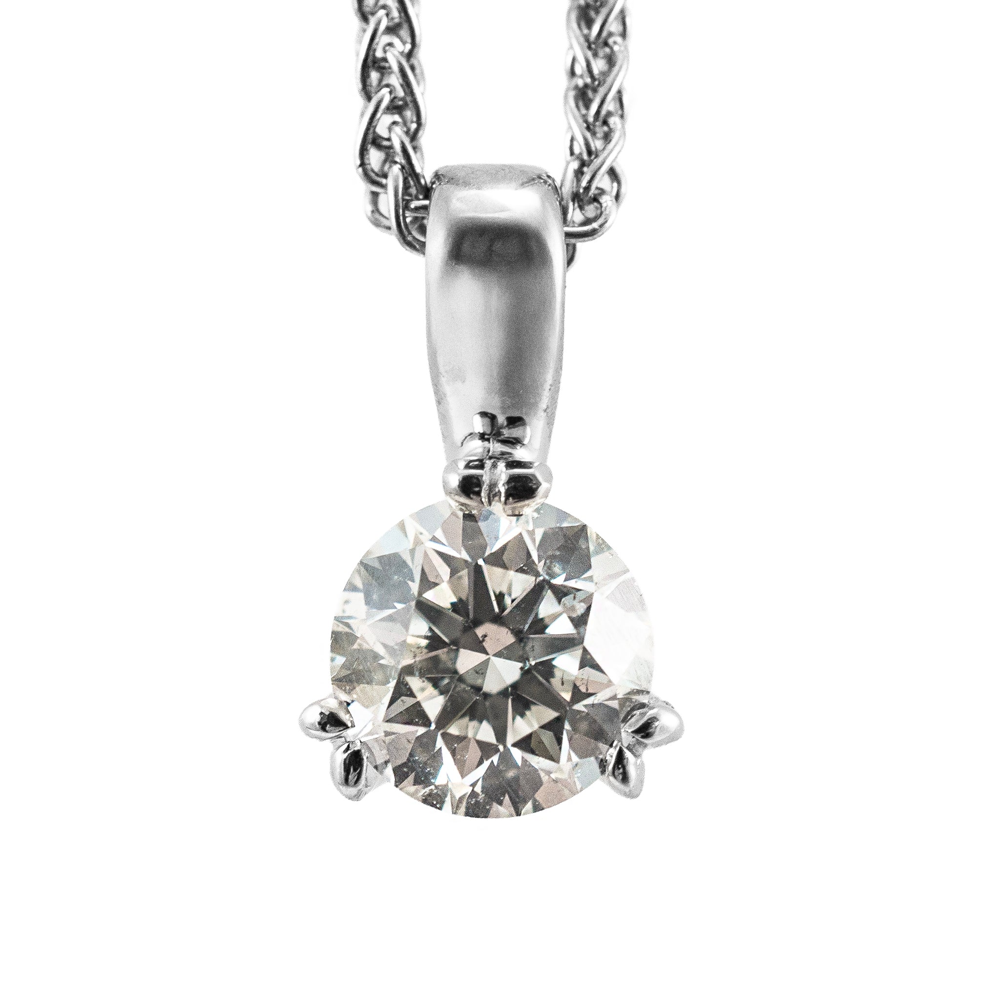 Ladies 18K White and Yellow Gold 0.72ct Round Diamond Solitaire Pendant Necklace