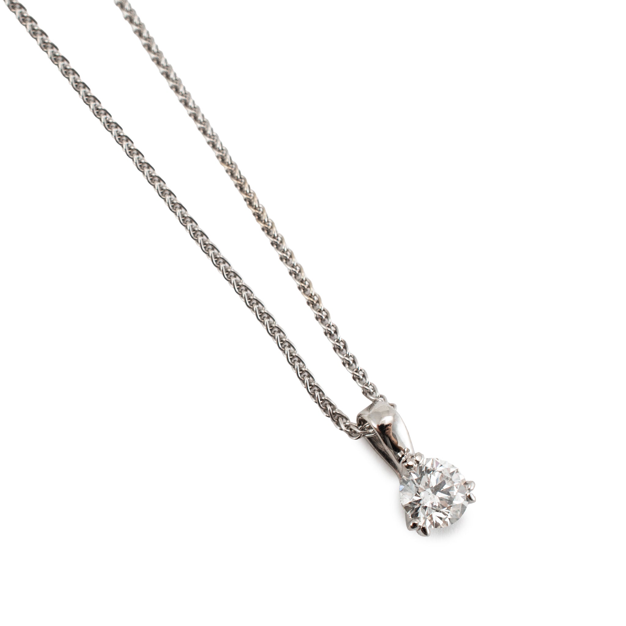 Ladies 18K White and Yellow Gold 0.72ct Round Diamond Solitaire Pendant Necklace