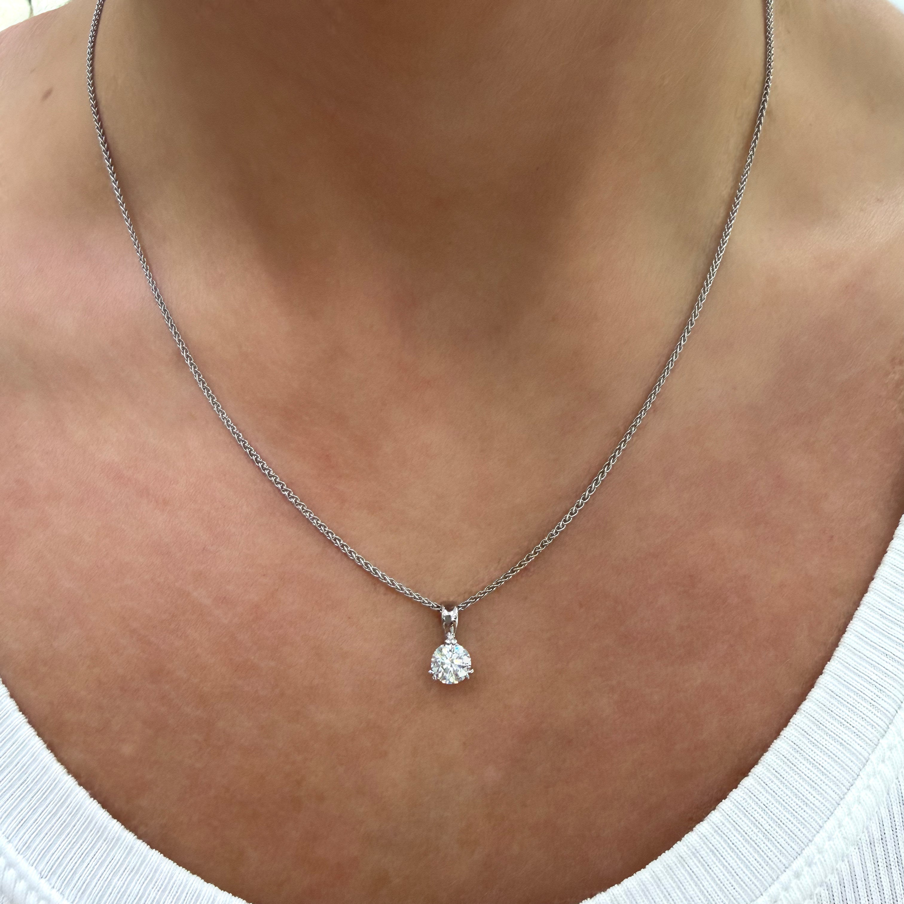 Ladies 18K White and Yellow Gold 0.72ct Round Diamond Solitaire Pendant Necklace