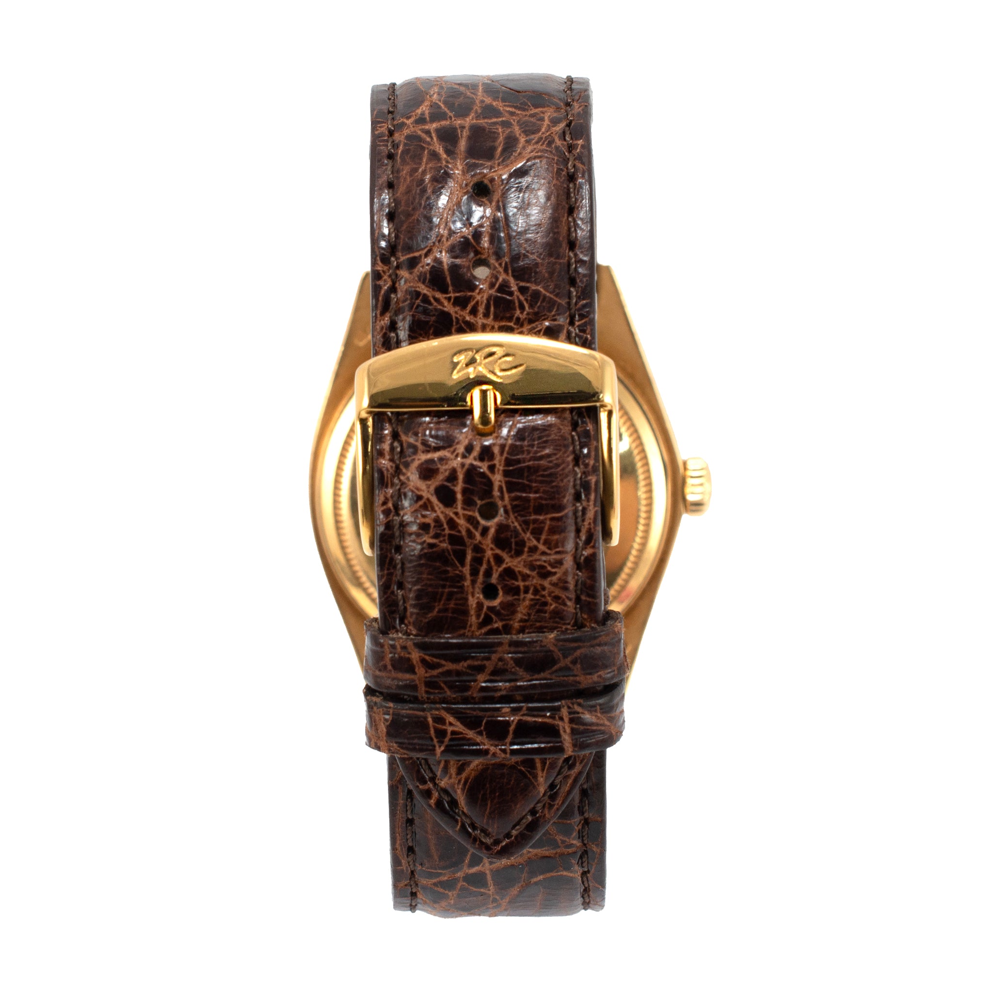 Vintage Rolex Day Date 36MM 18038 Spanish Wood Dial Brown Leather 18K Gold Watch