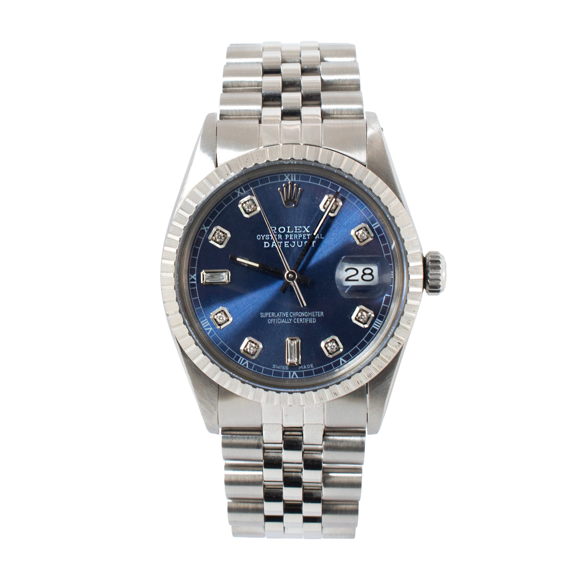 Rolex Datejust 36MM 16030 Blue Diamond Dial Jubilee Fluted Steel Watch