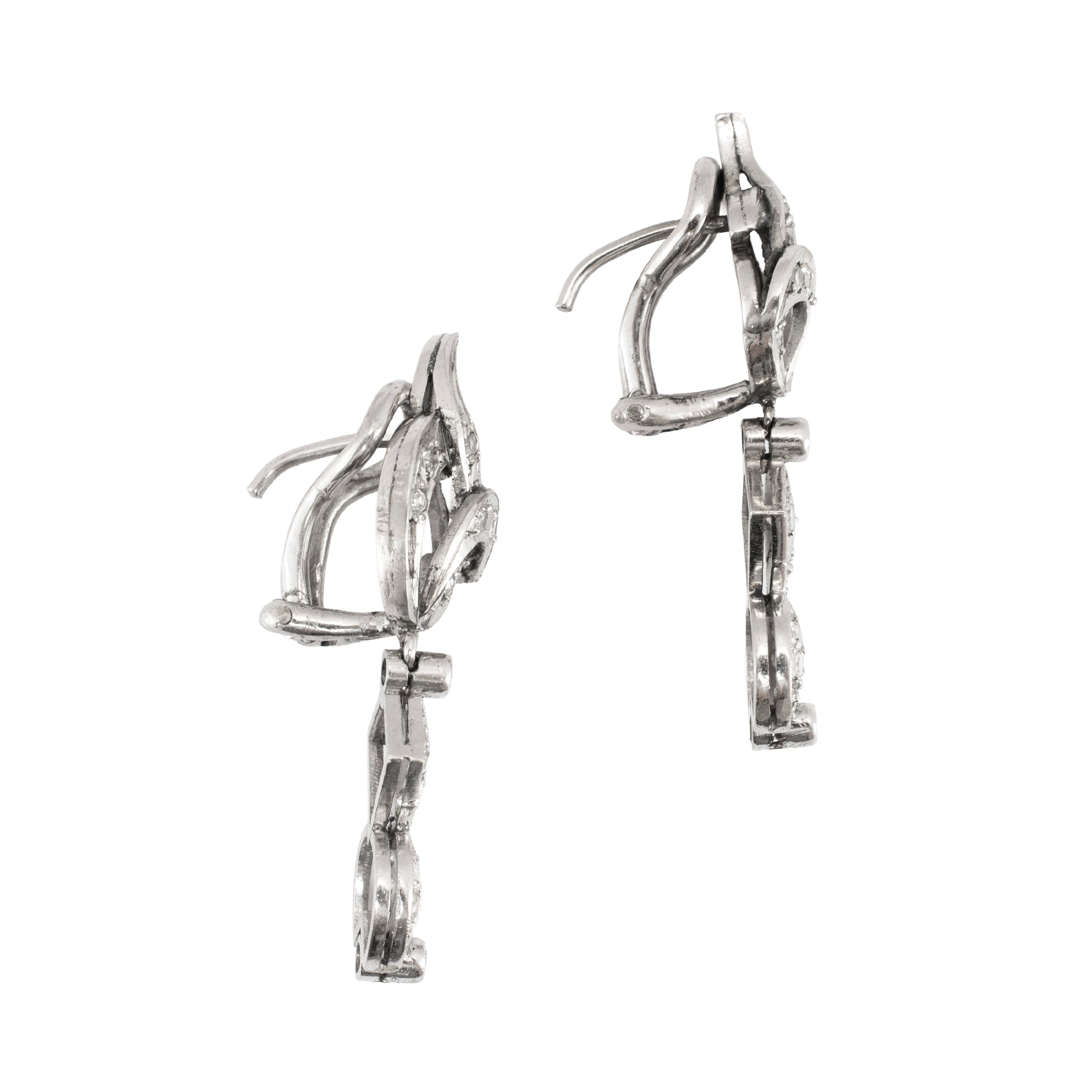 Antique Art Deco Mix Metal Gold Silver Palladium 0.65ct Diamond Dangle Earrings
