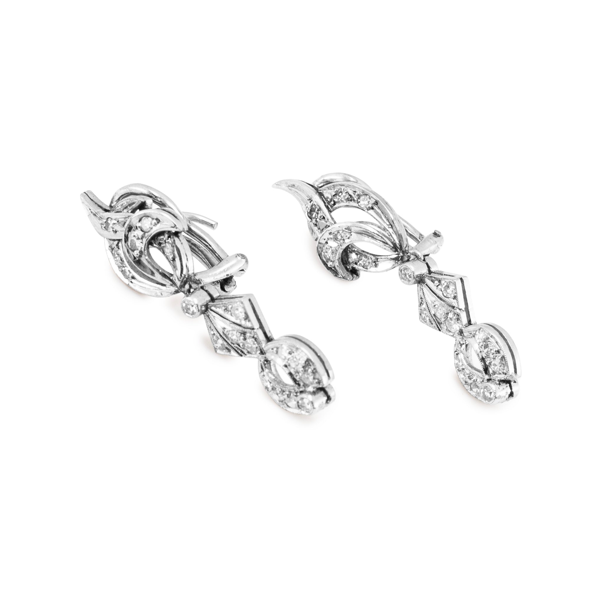 Antique Art Deco Mix Metal Gold Silver Palladium 0.65ct Diamond Dangle Earrings