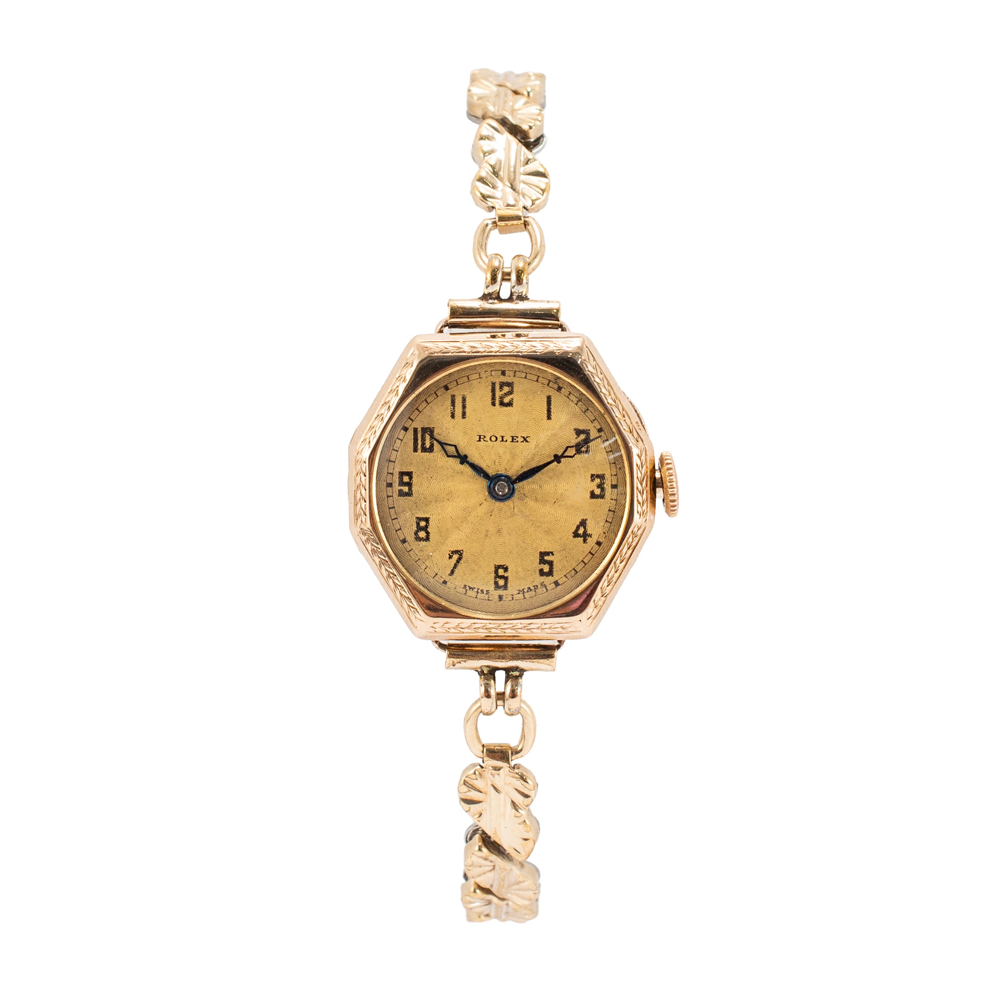 Ladies Antique Art Deco Rolex 9K Gold Telephone Dial Octagonal Vintage Manual Wind Watch