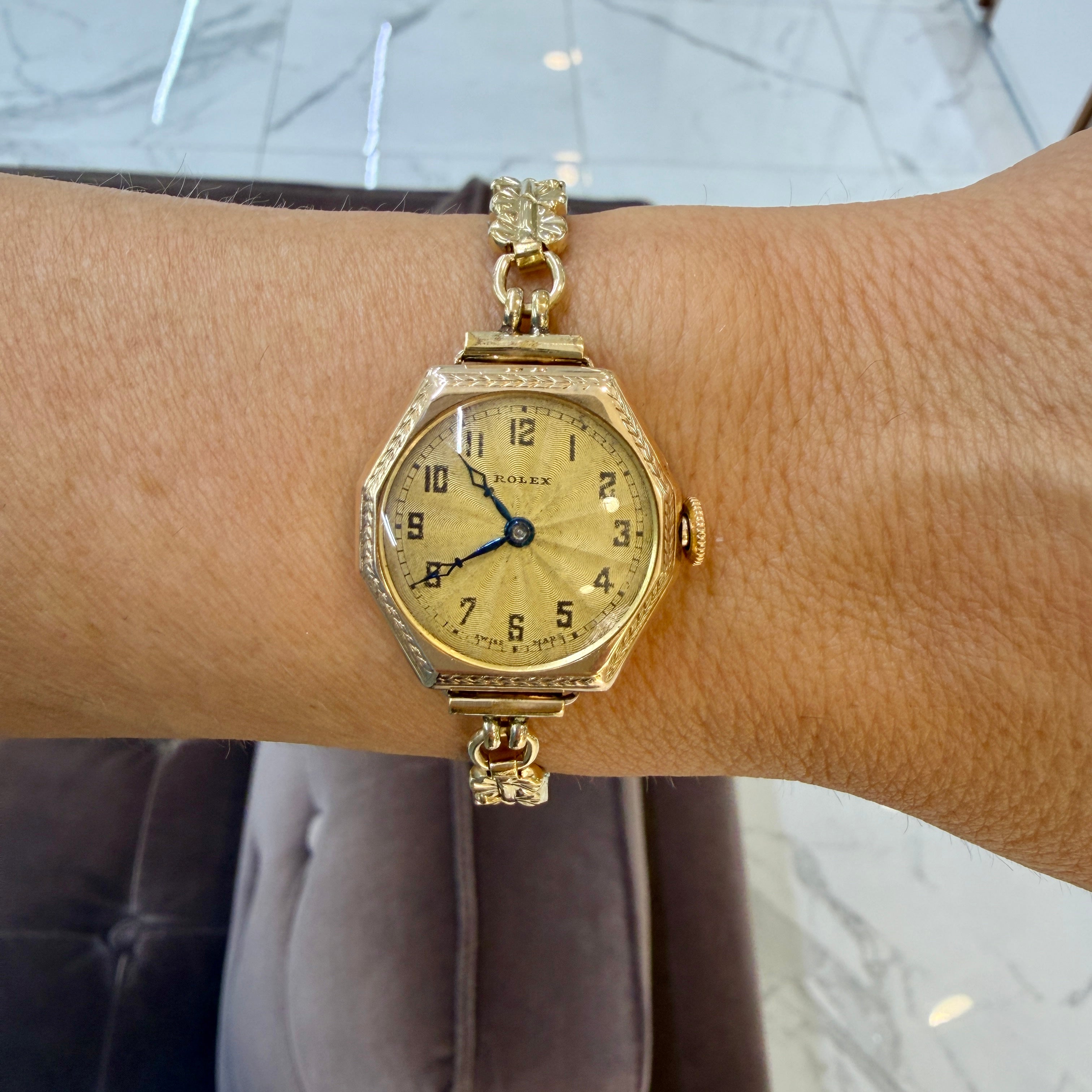 Ladies Antique Art Deco Rolex 9K Gold Telephone Dial Octagonal Vintage Manual Wind Watch