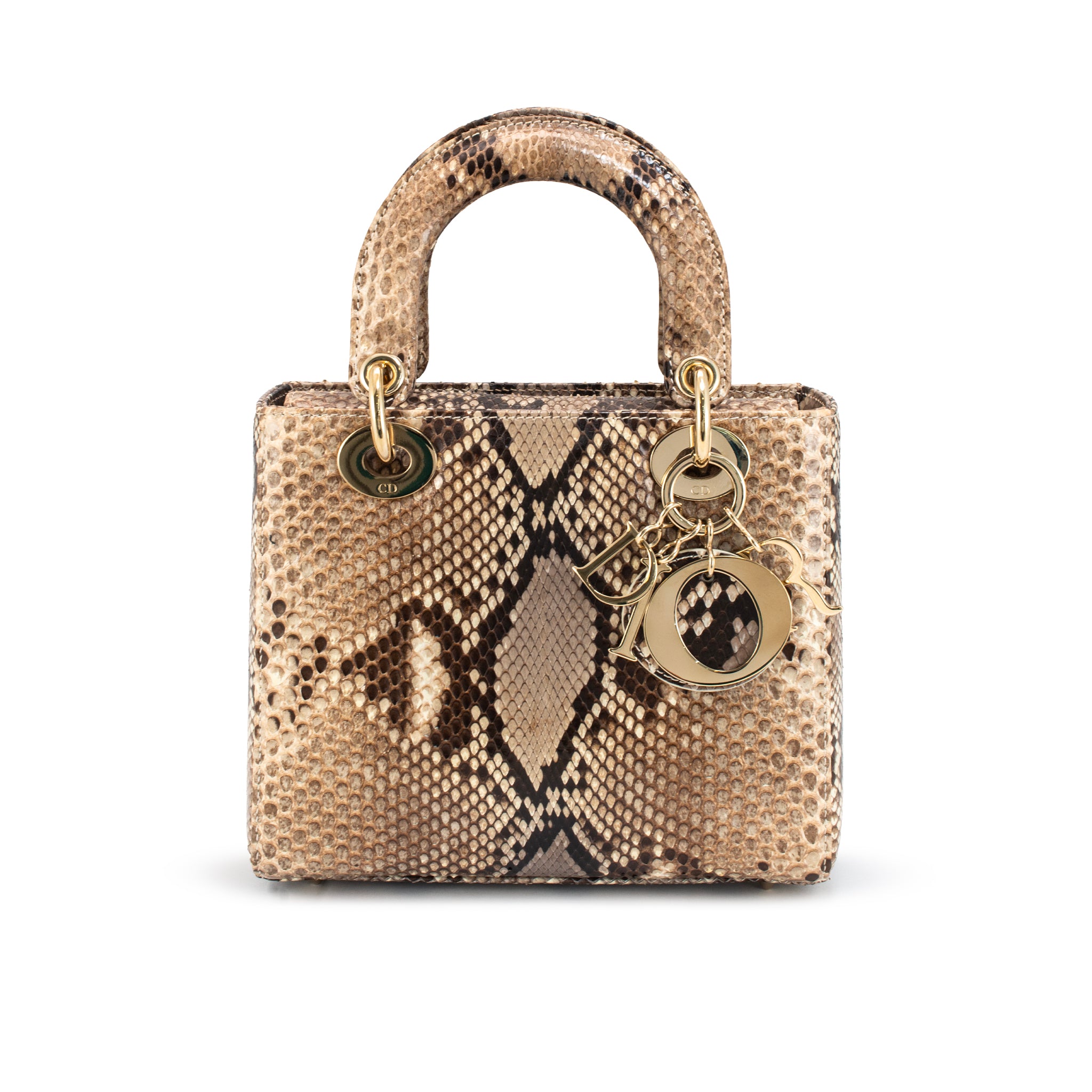 Christian Dior Lady Dior Python Snakeskin Gold Hardware Top Handle Bag