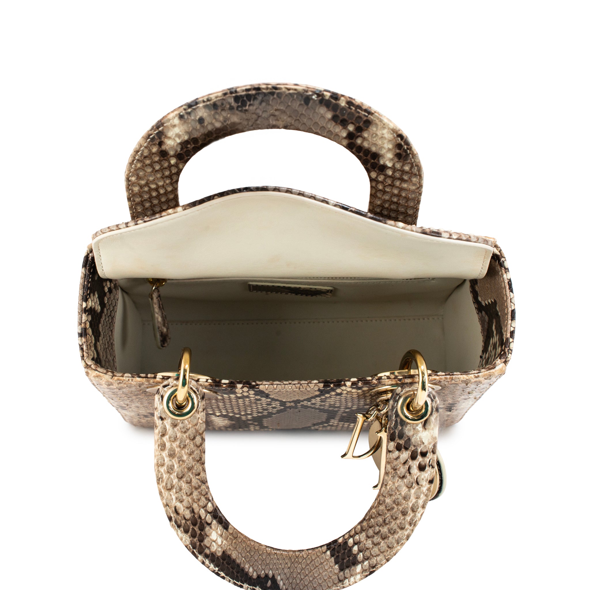 Christian Dior Lady Dior Python Snakeskin Gold Hardware Top Handle Bag