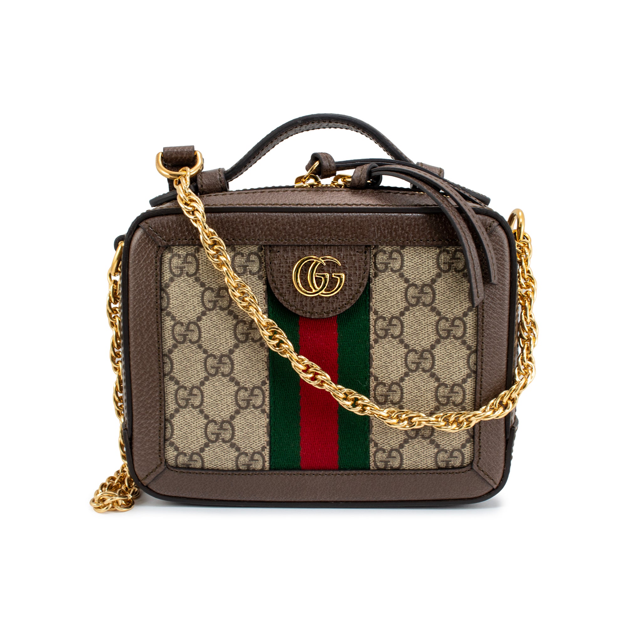 Gucci Ophidia Gg Supreme Canvas & Leather Gold Hardware Top Handle Bag
