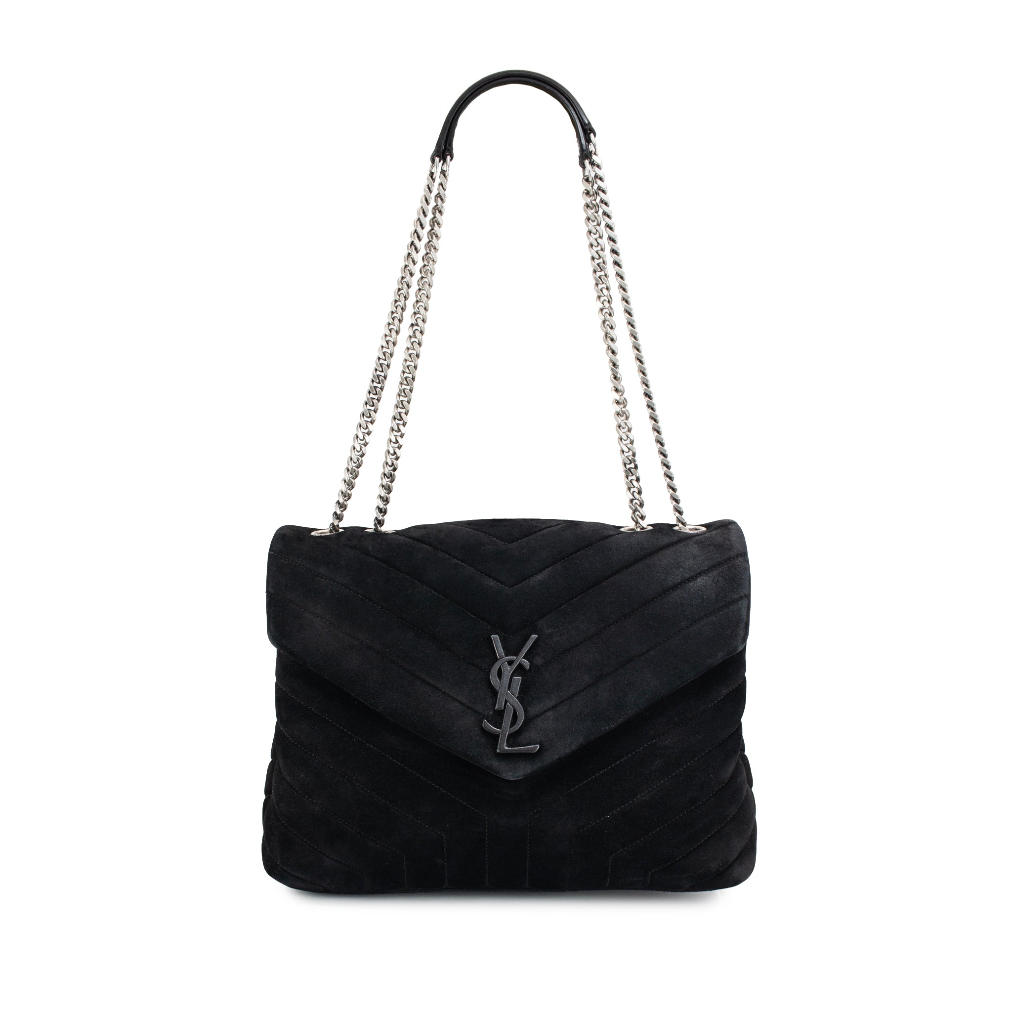 Saint Laurent Loulou Medium Suede Matelassé Chain Shoulder Bag