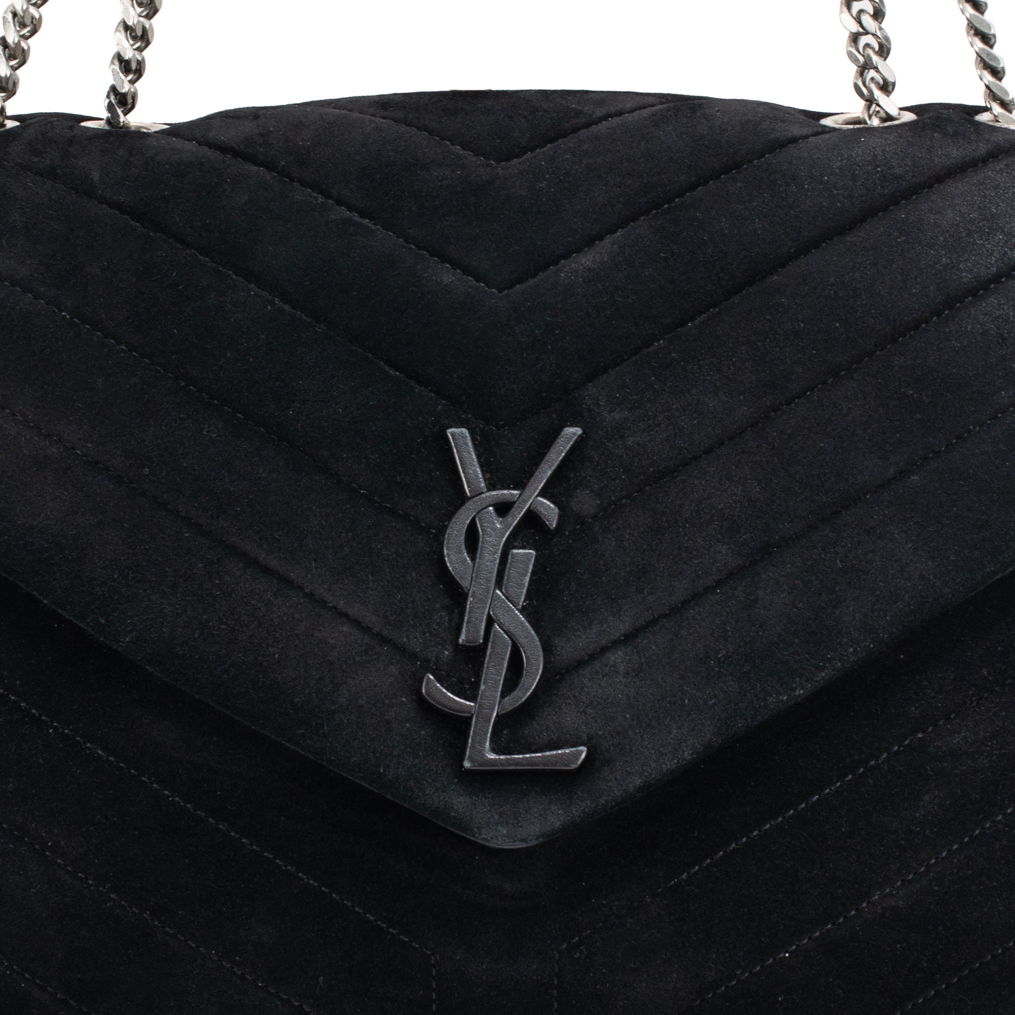 Saint Laurent Loulou Medium Suede Matelassé Chain Shoulder Bag