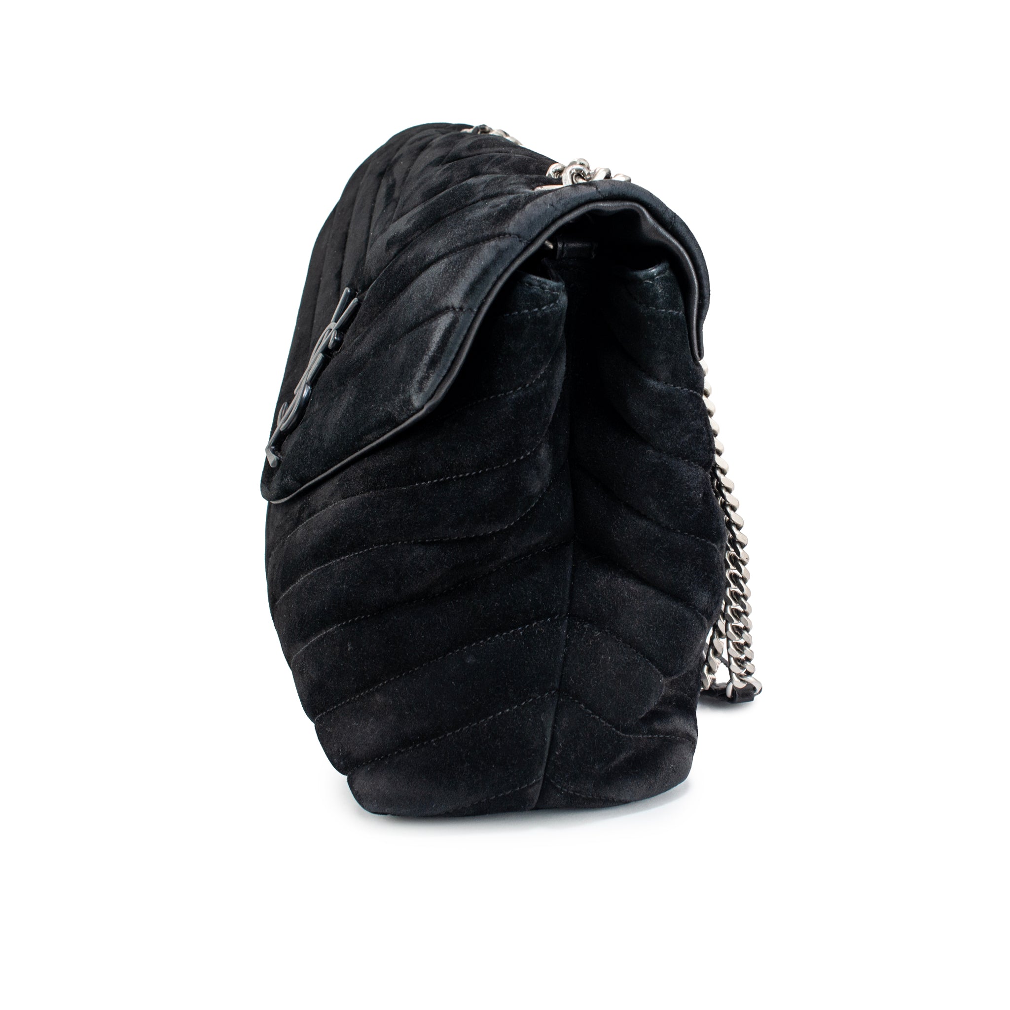 Saint Laurent Loulou Medium Suede Matelassé Chain Shoulder Bag