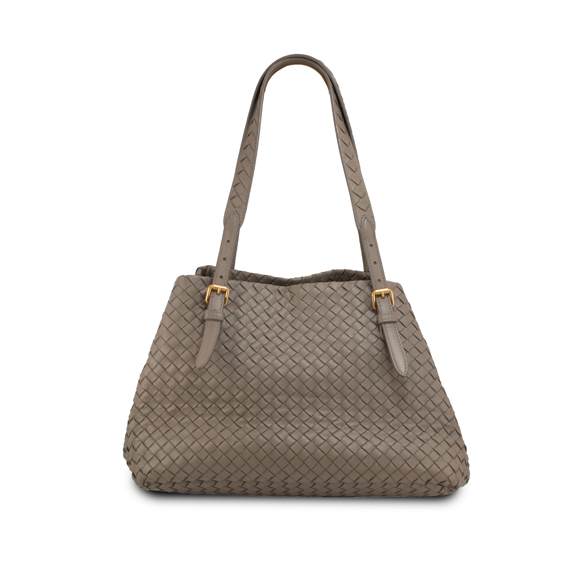 Bottega Veneta Intrecciato Nappa Leather Taupe Gold-Tone Shoulder Handbag
