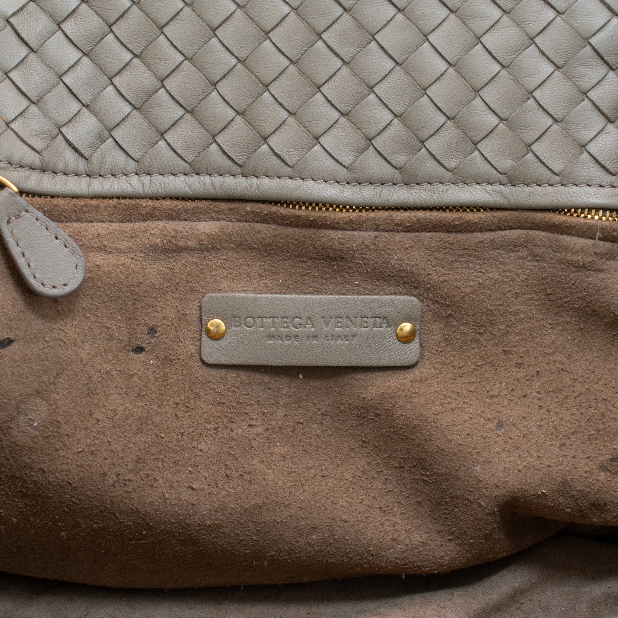 Bottega Veneta Intrecciato Nappa Leather Taupe Gold-Tone Shoulder Handbag