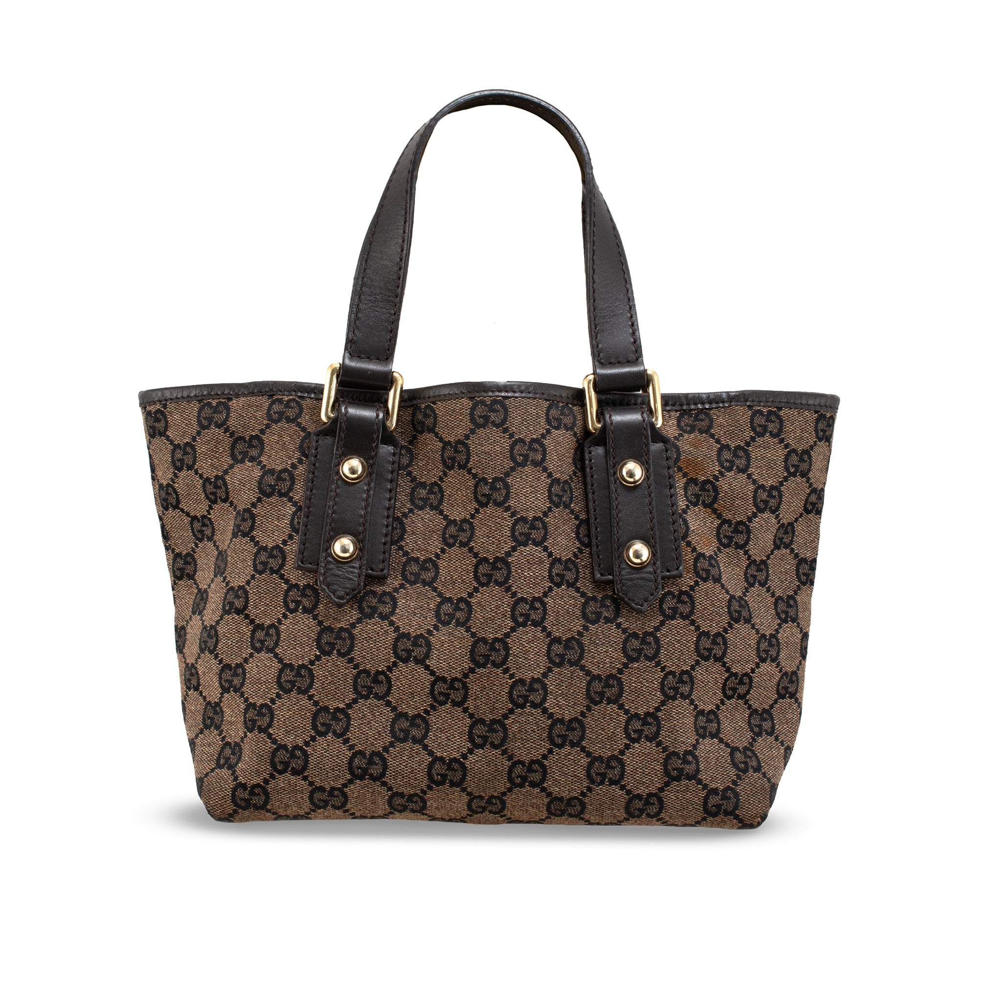 Gucci Gg Canvas Small Tote Brown Monogram Leather-Trim Gold-Hardware Bag
