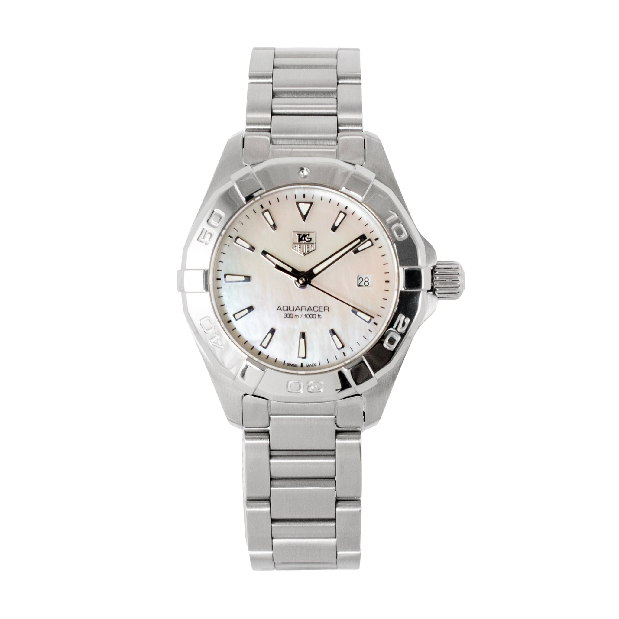 Ladies Tag Heuer Aquaracer 27MM WAY1412 Mop Stainless Steel Quartz Watch