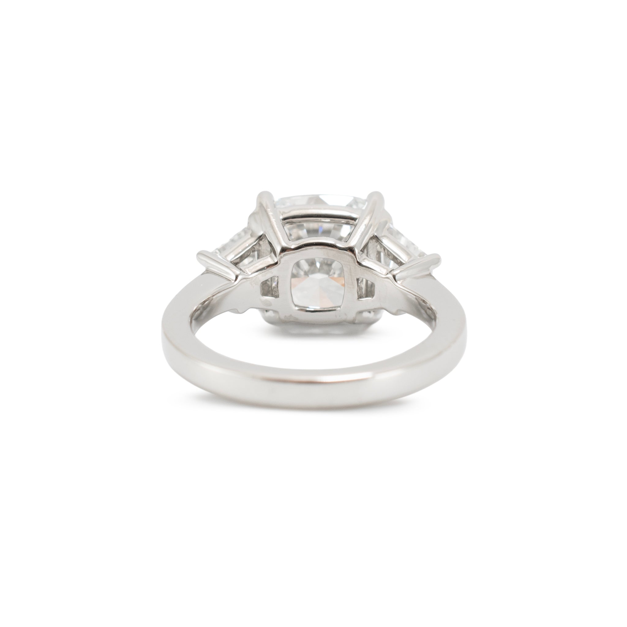 Platinum 5.45ct Cushion Lab Grown Diamond Trapezoid Three Stone Engagement Ring