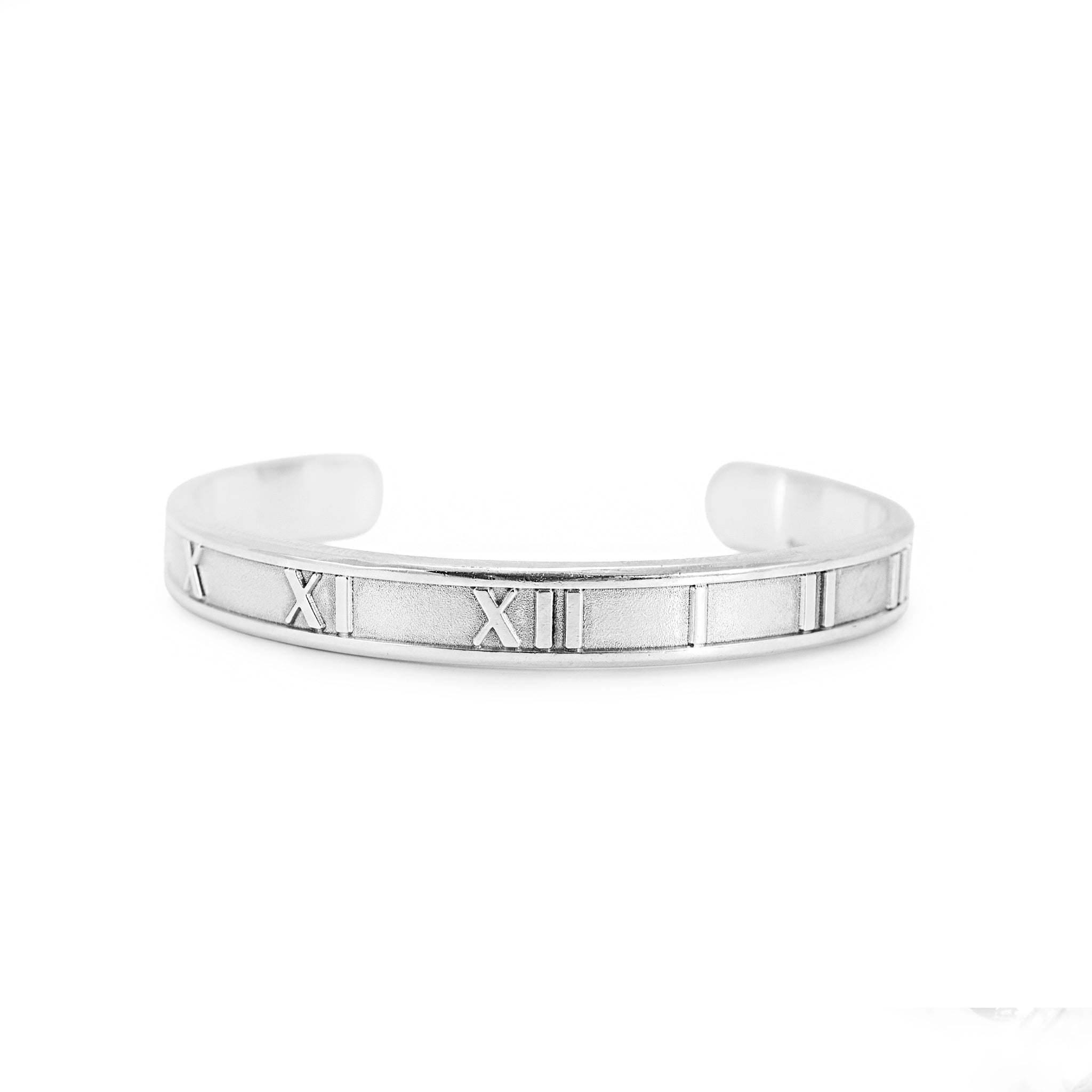 Tiffany & Co. Atlas 925 Sterling Silver Roman Numeral Cuff Bangle Bracelet