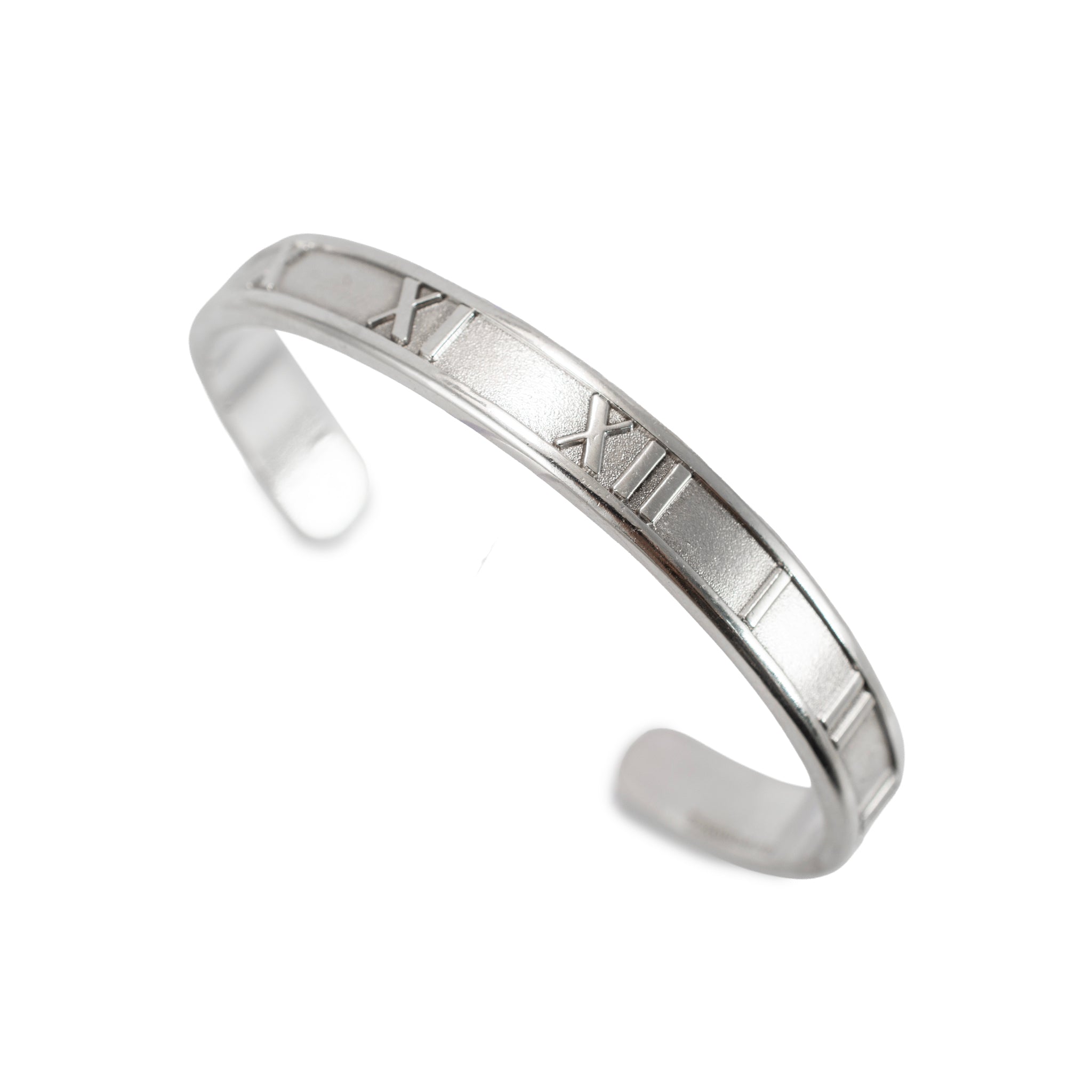 Tiffany & Co. Atlas 925 Sterling Silver Roman Numeral Cuff Bangle Bracelet