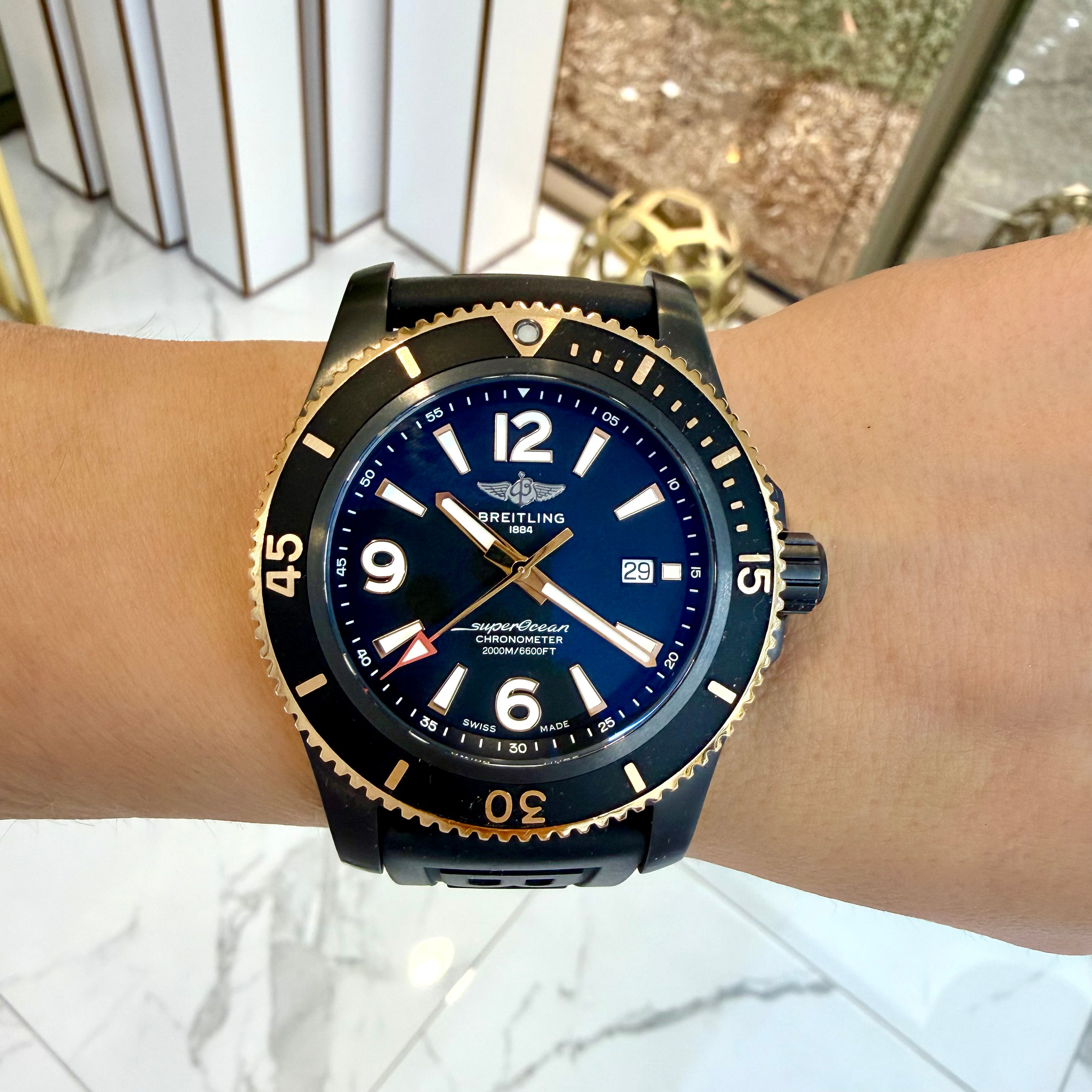 Breitling Superocean 46MM U17368 Black Rubber Steel Two-Tone Rose Gold Watch