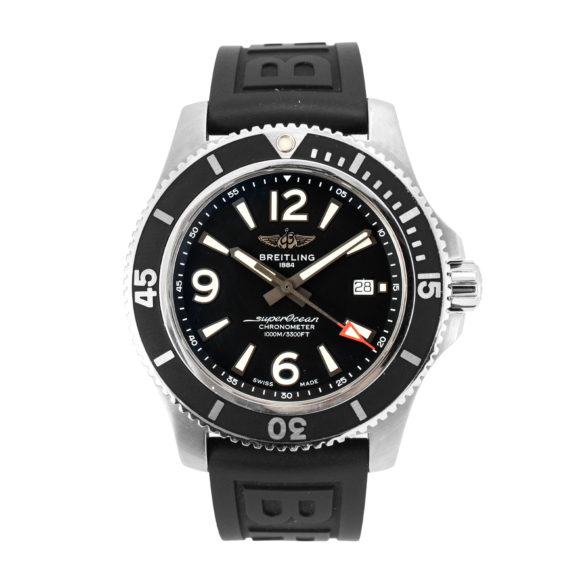 Breitling Superocean 44MM A17367 Black Dial Rubber Band Stainless Steel Watch