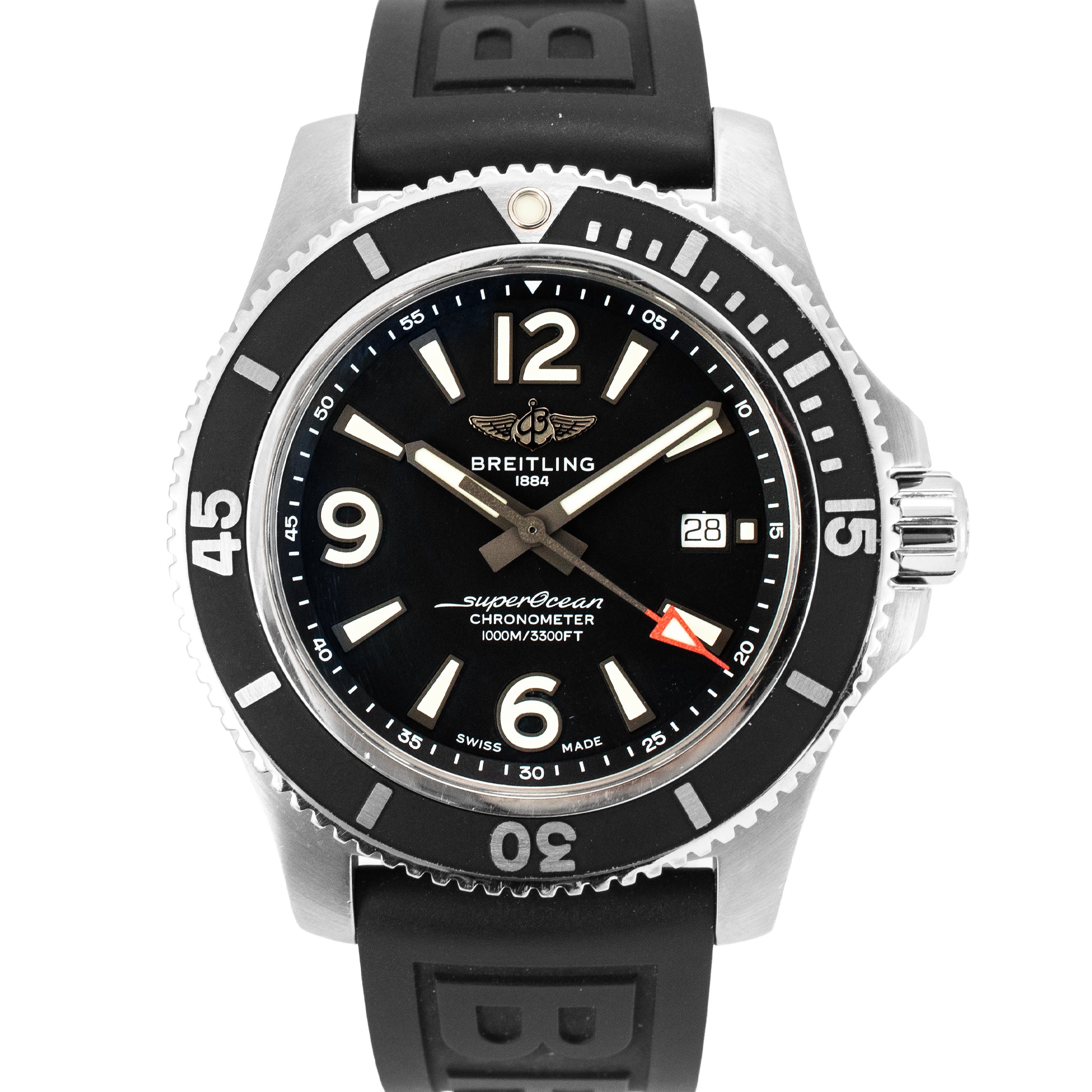 Breitling Superocean 44MM A17367 Black Dial Rubber Band Stainless Steel Watch