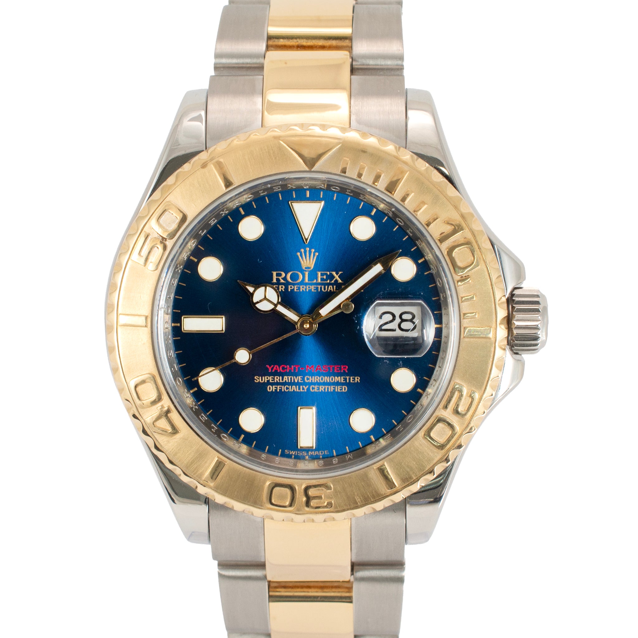 Rolex Yacht-Master 40MM 16623 Blue Dial Oyster 18K Yellow Gold Steel Watch