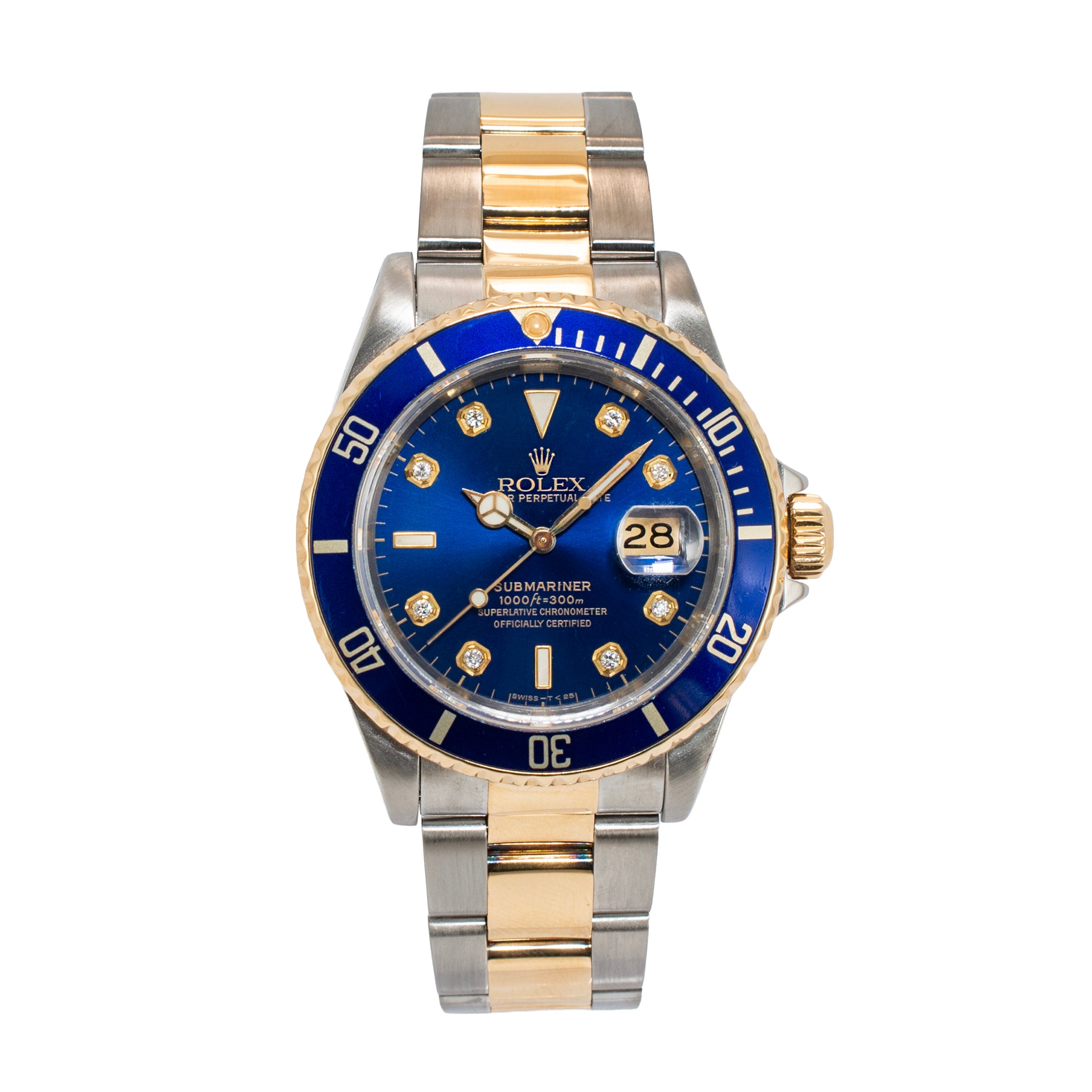 Rolex Submariner Date 40MM 16613LB Blue Diamond Dial Oyster Gold Steel Watch