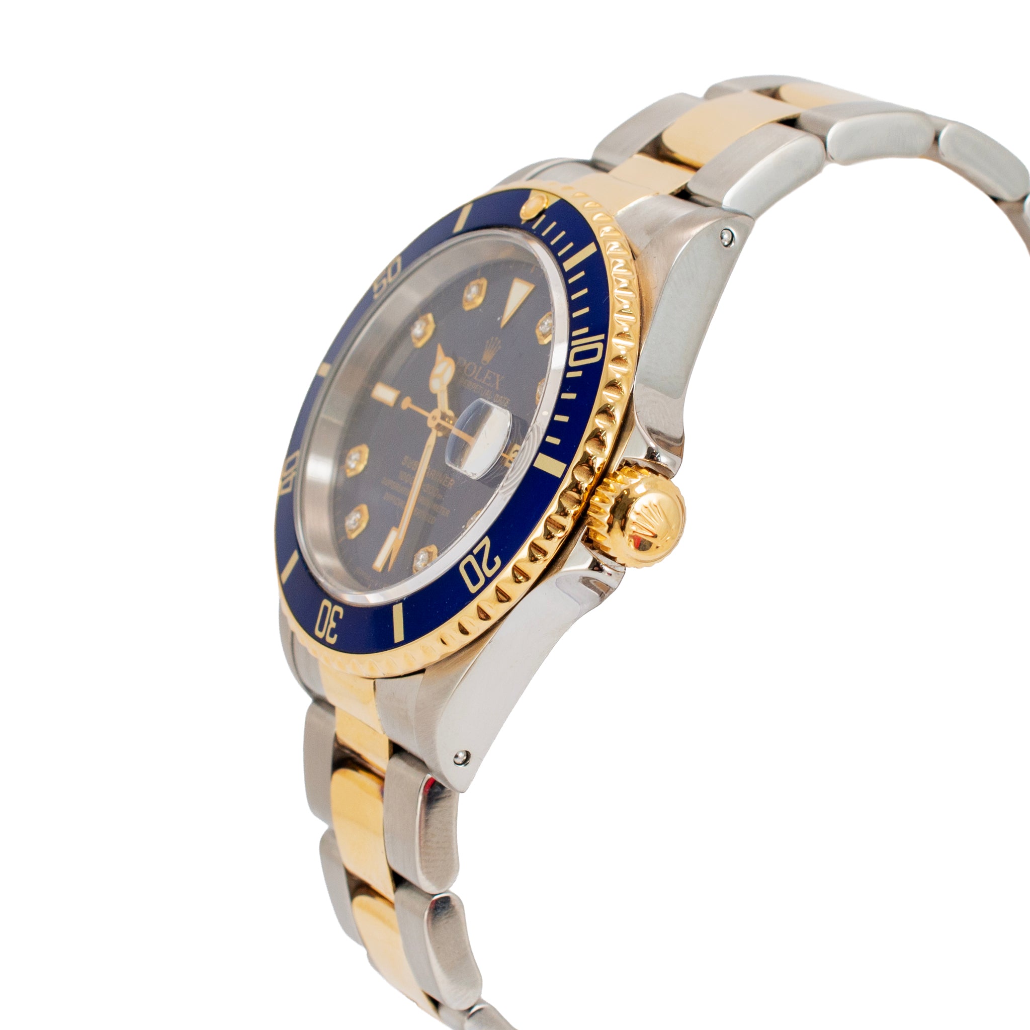 Rolex Submariner Date 40MM 16613LB Blue Diamond Dial Oyster Gold Steel Watch