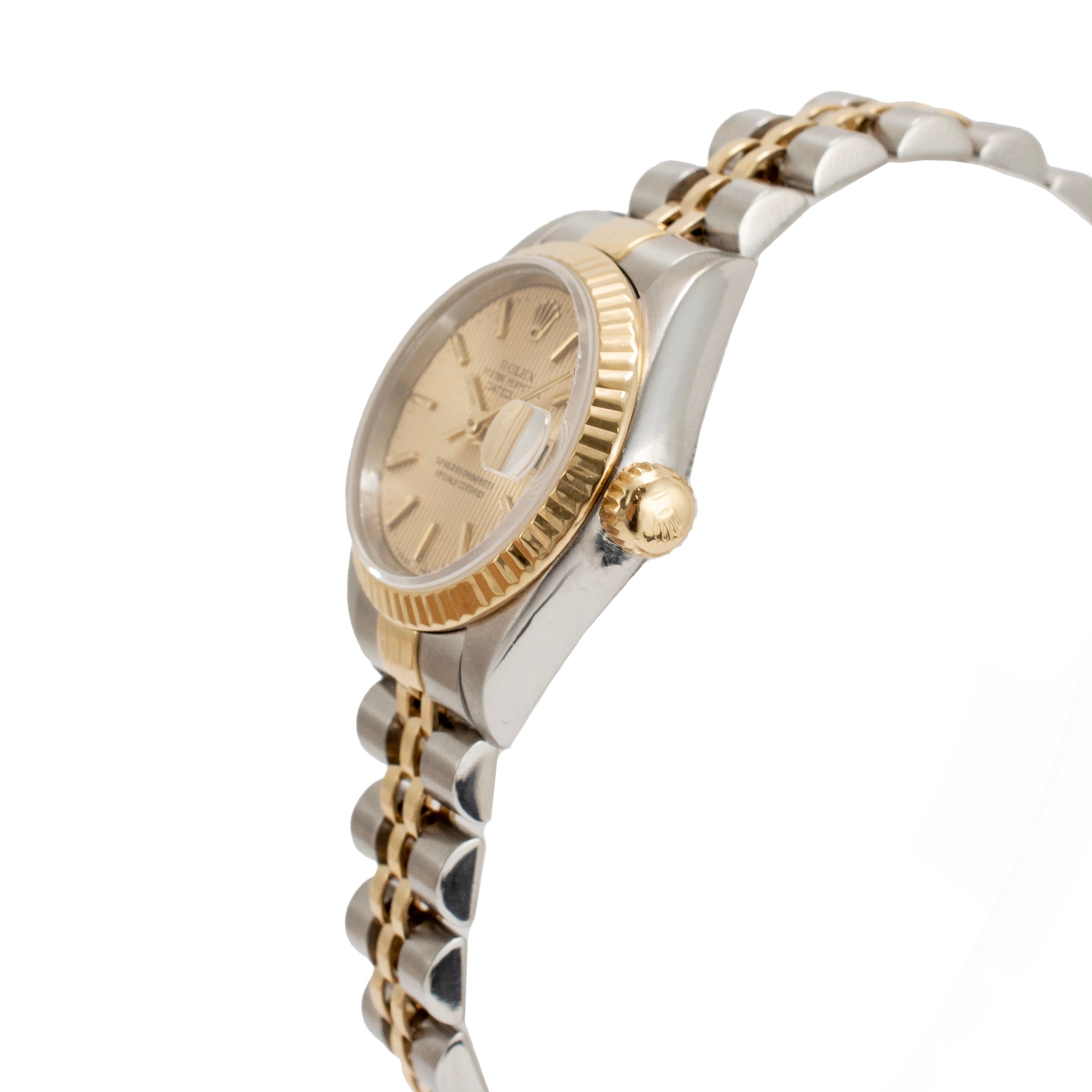Ladies Rolex Datejust 26MM 69173 Champagne Tapestry Dial Gold Steel Watch