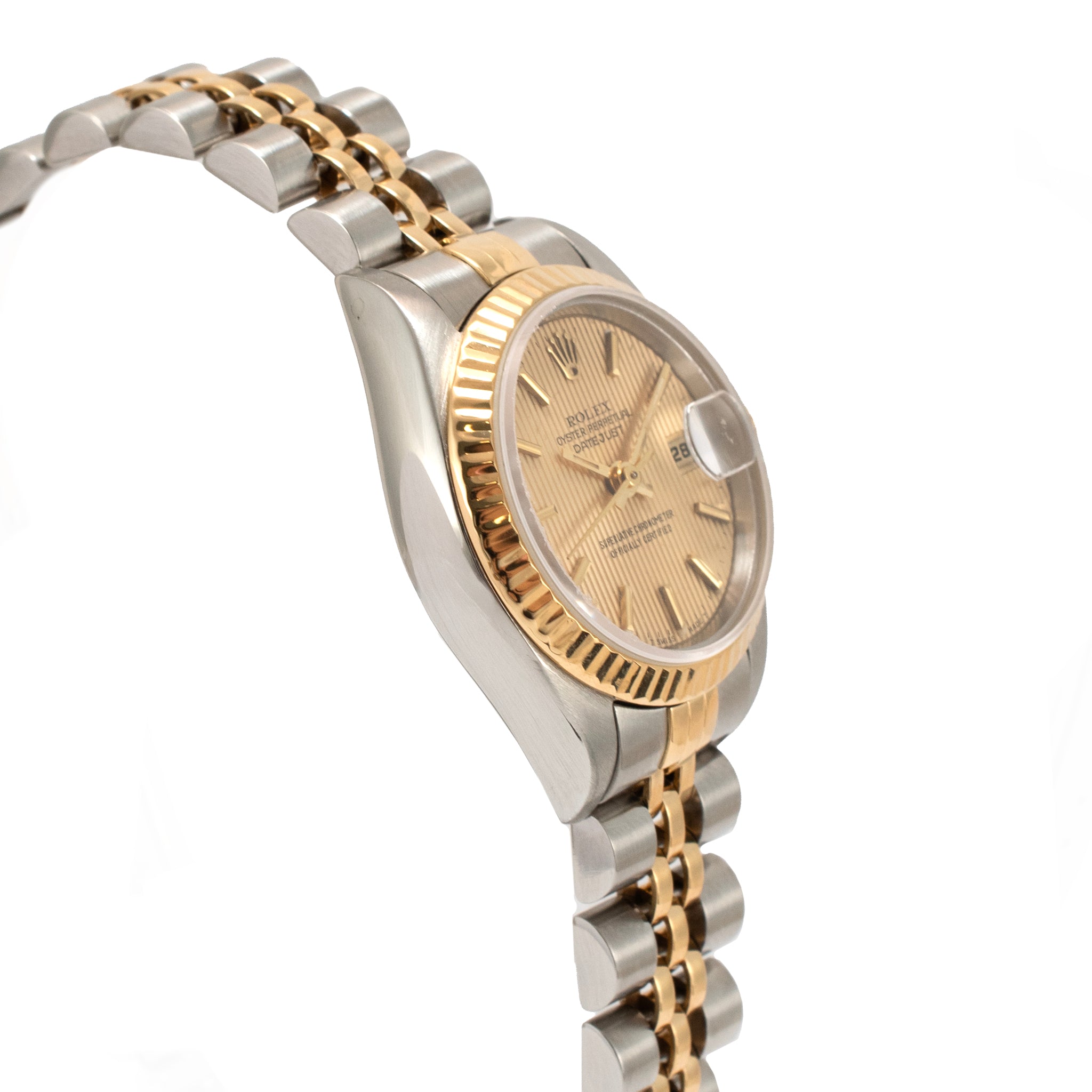Ladies Rolex Datejust 26MM 69173 Champagne Tapestry Dial Gold Steel Watch