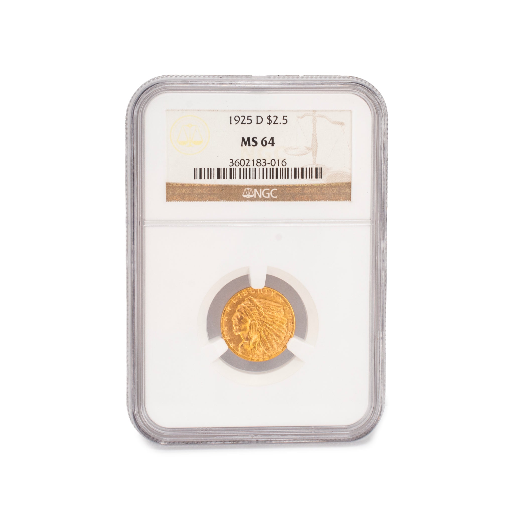 Antique 1925 D $2.5 Ngc MS64 Gold Indian Head Bullion Coin