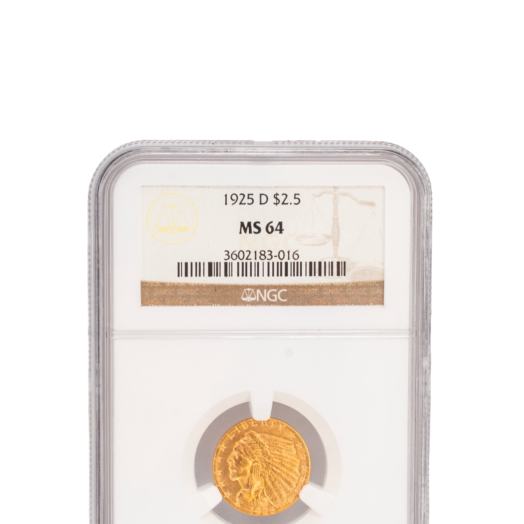 Antique 1925 D $2.5 Ngc MS64 Gold Indian Head Bullion Coin
