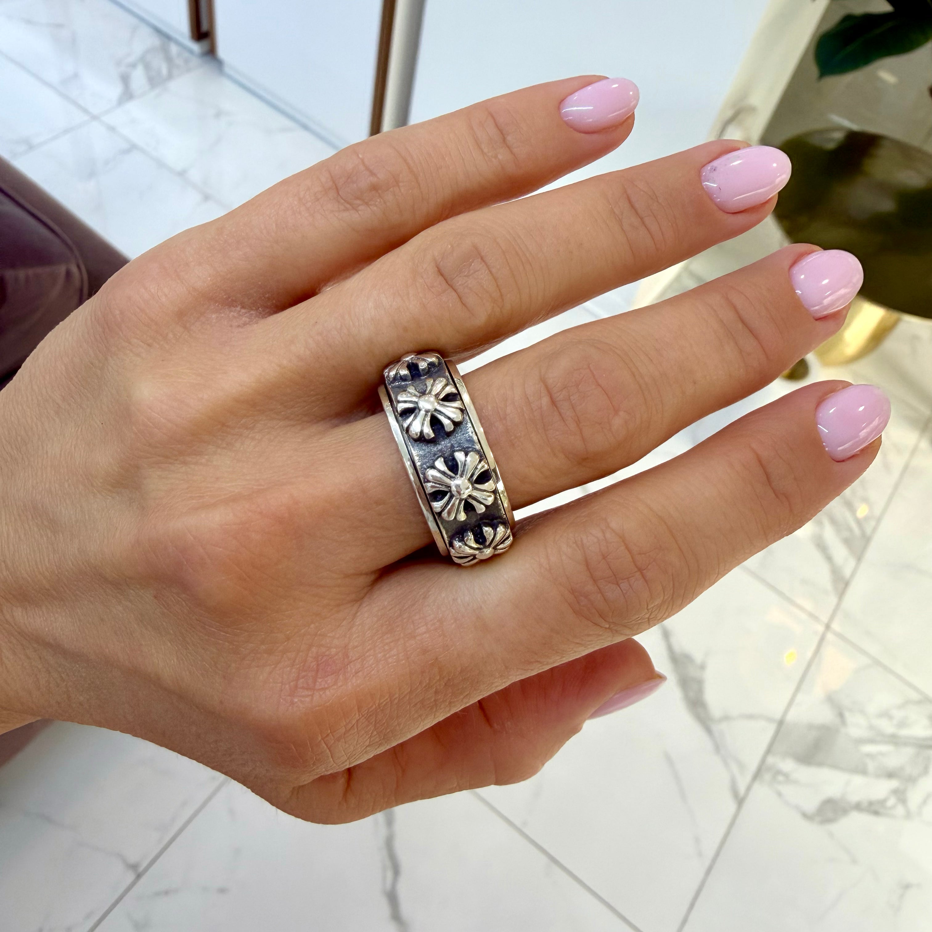 Men’s Chrome Hearts 925 Sterling Silver Spinner CH X Band Ring