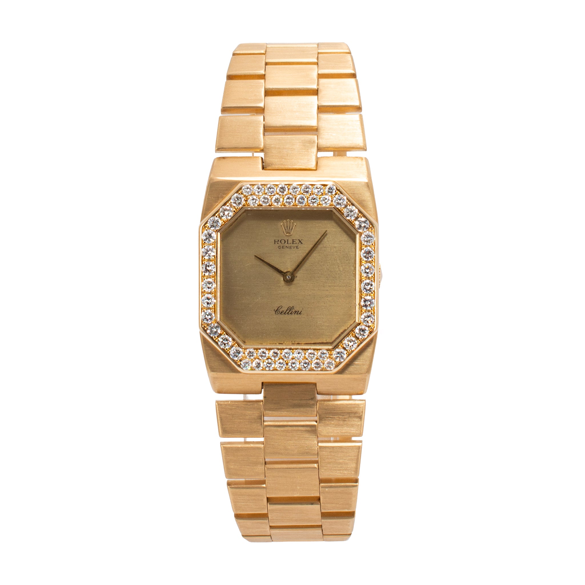 Vintage Ladies Rolex Cellini 27MM X 36MM 4651 Pave Diamond Bezel 18K Gold Watch