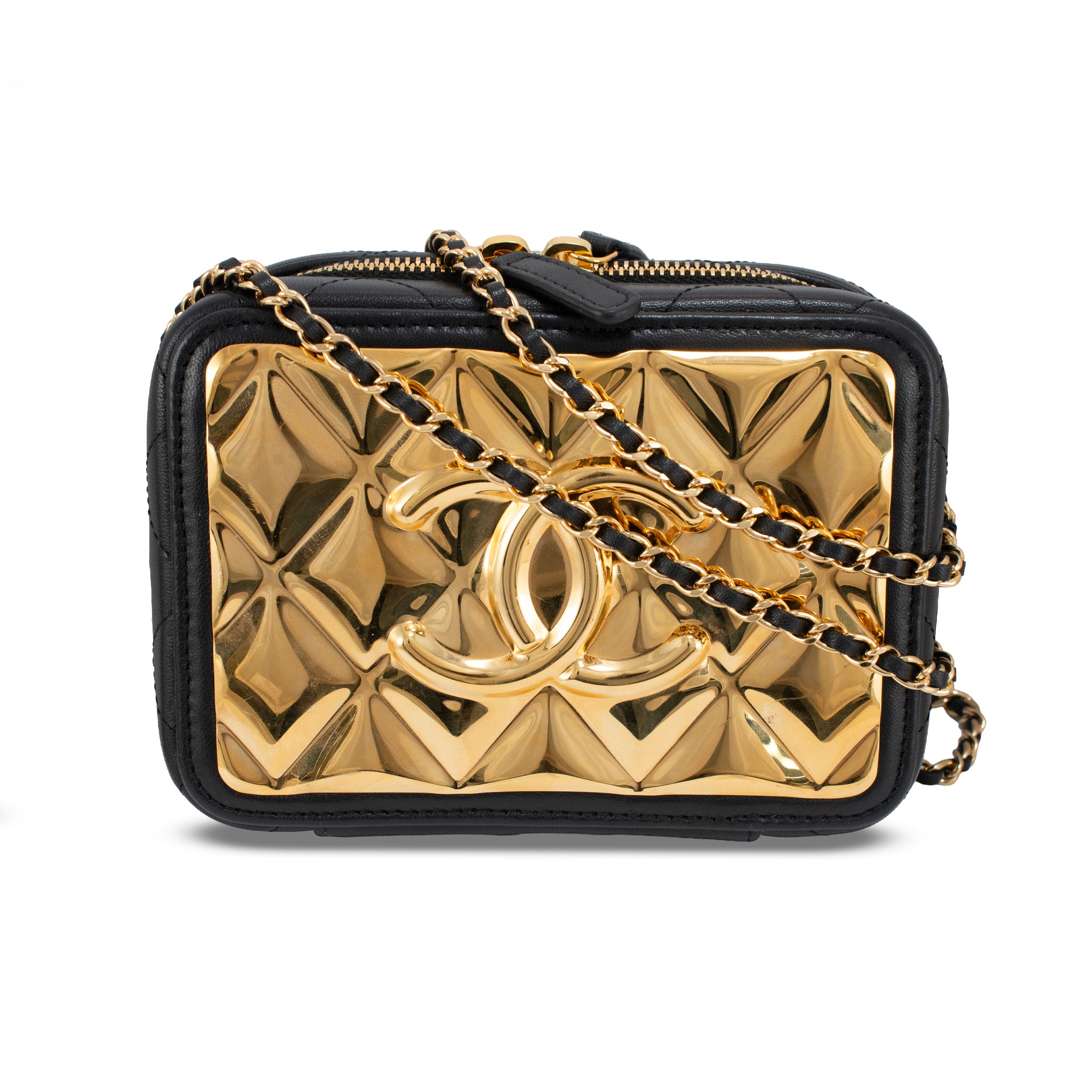 Chanel CC Metal Plate Vanity Case Lambskin Gold-Tone Hardware Shoulder Bag