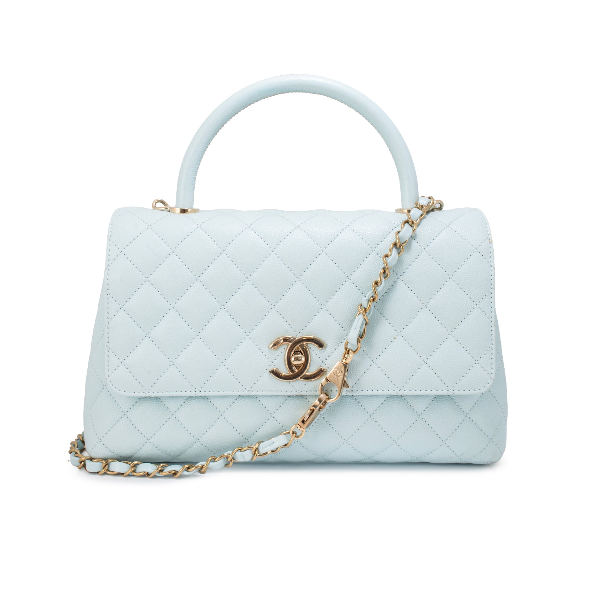 Chanel Coco Handle Medium Flap Caviar Leather Light Blue Gold-Tone Hardware Bag