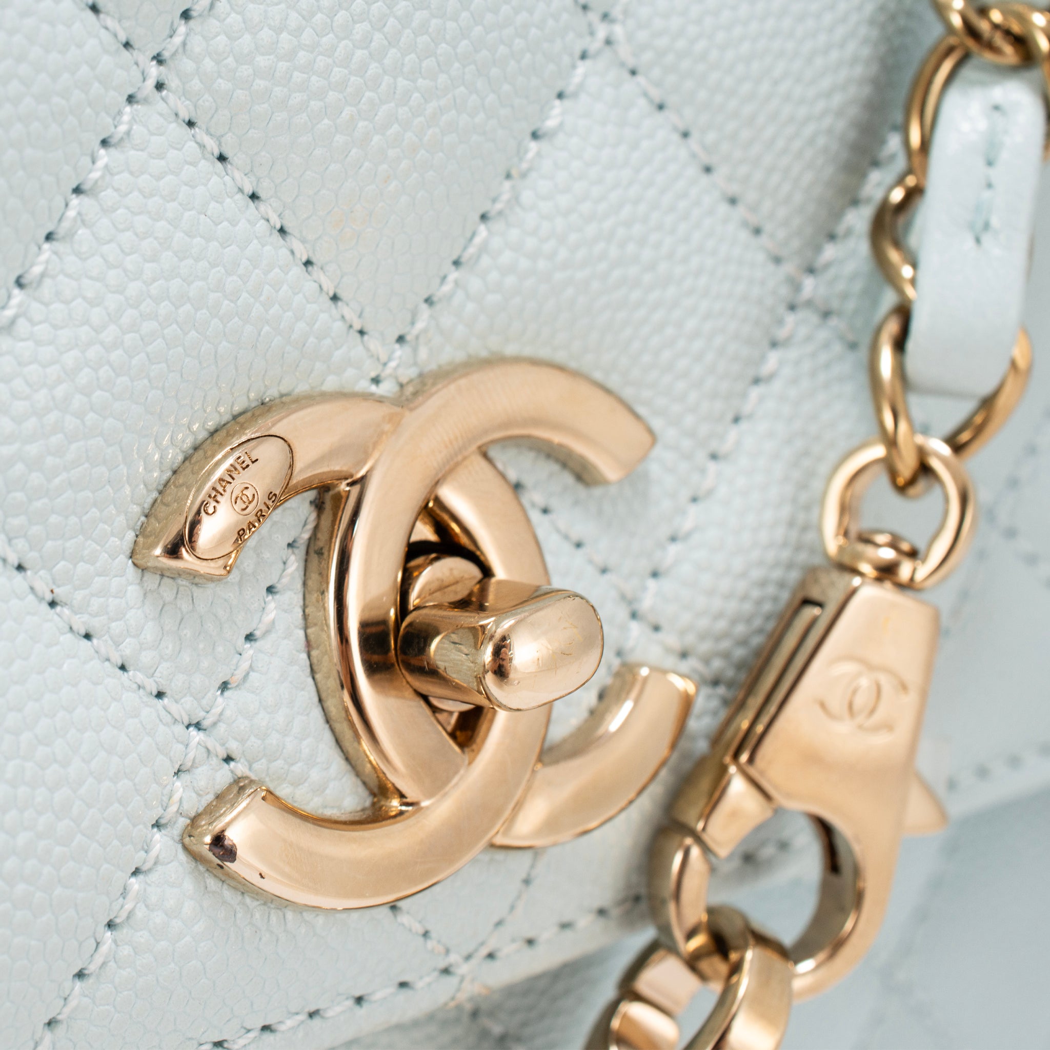 Chanel Coco Handle Medium Flap Caviar Leather Light Blue Gold-Tone Hardware Bag