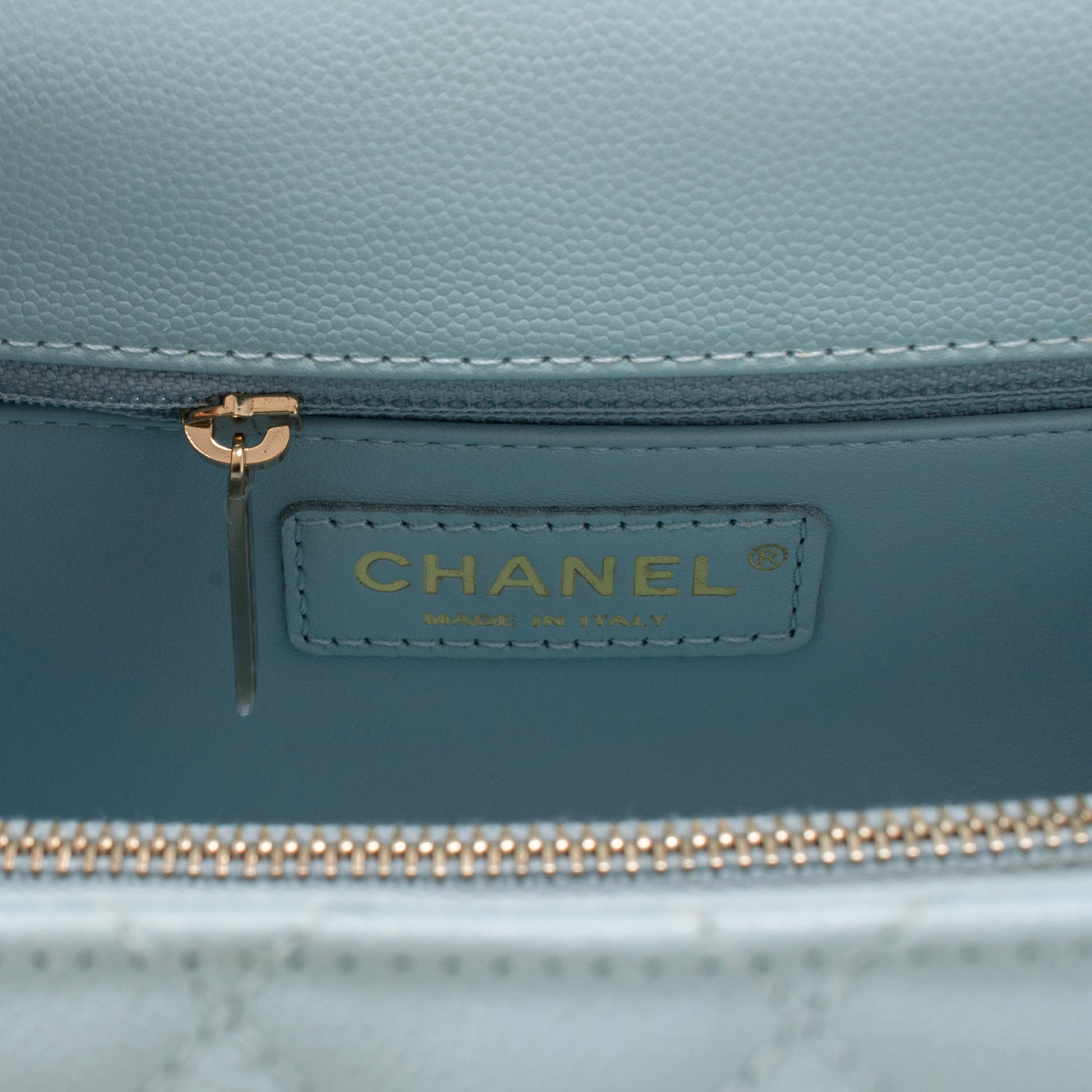 Chanel Coco Handle Medium Flap Caviar Leather Light Blue Gold-Tone Hardware Bag