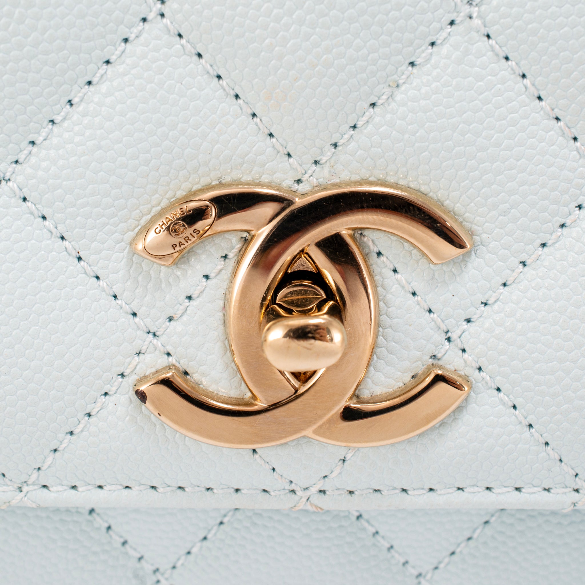 Chanel Coco Handle Medium Flap Caviar Leather Light Blue Gold-Tone Hardware Bag