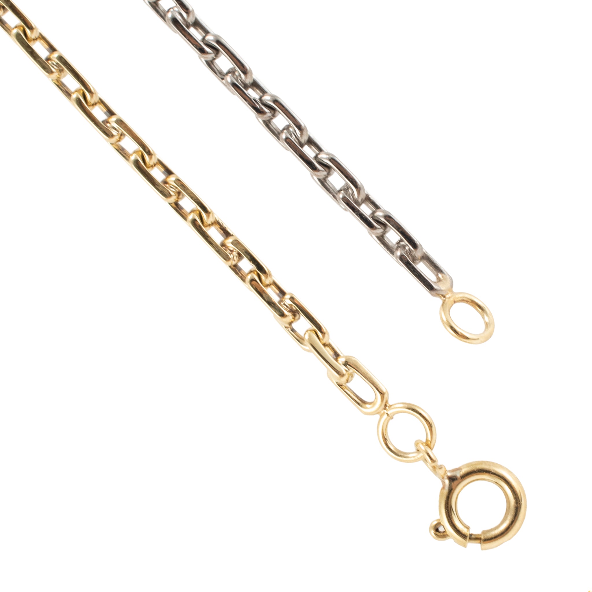 18K Yellow Gold & Sterling Silver Two Tone Choker Rolo Cable Link Chain Necklace