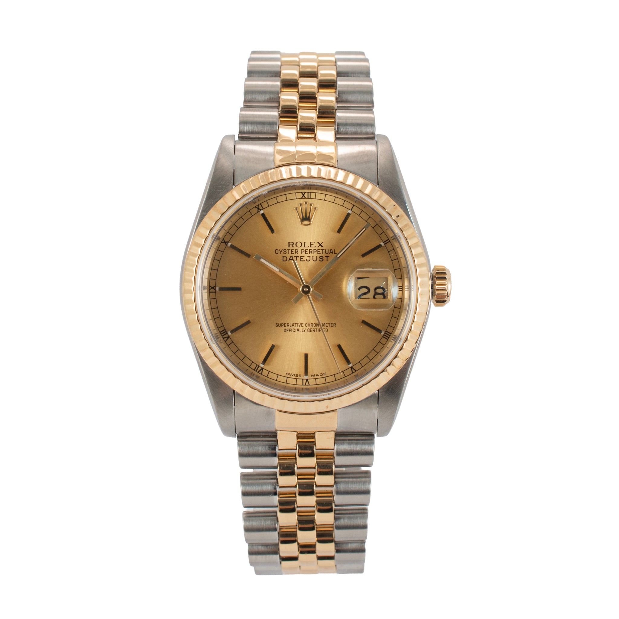 Rolex Datejust 36MM 16233 Champaign Fluted Jubilee Gold Steel Watch