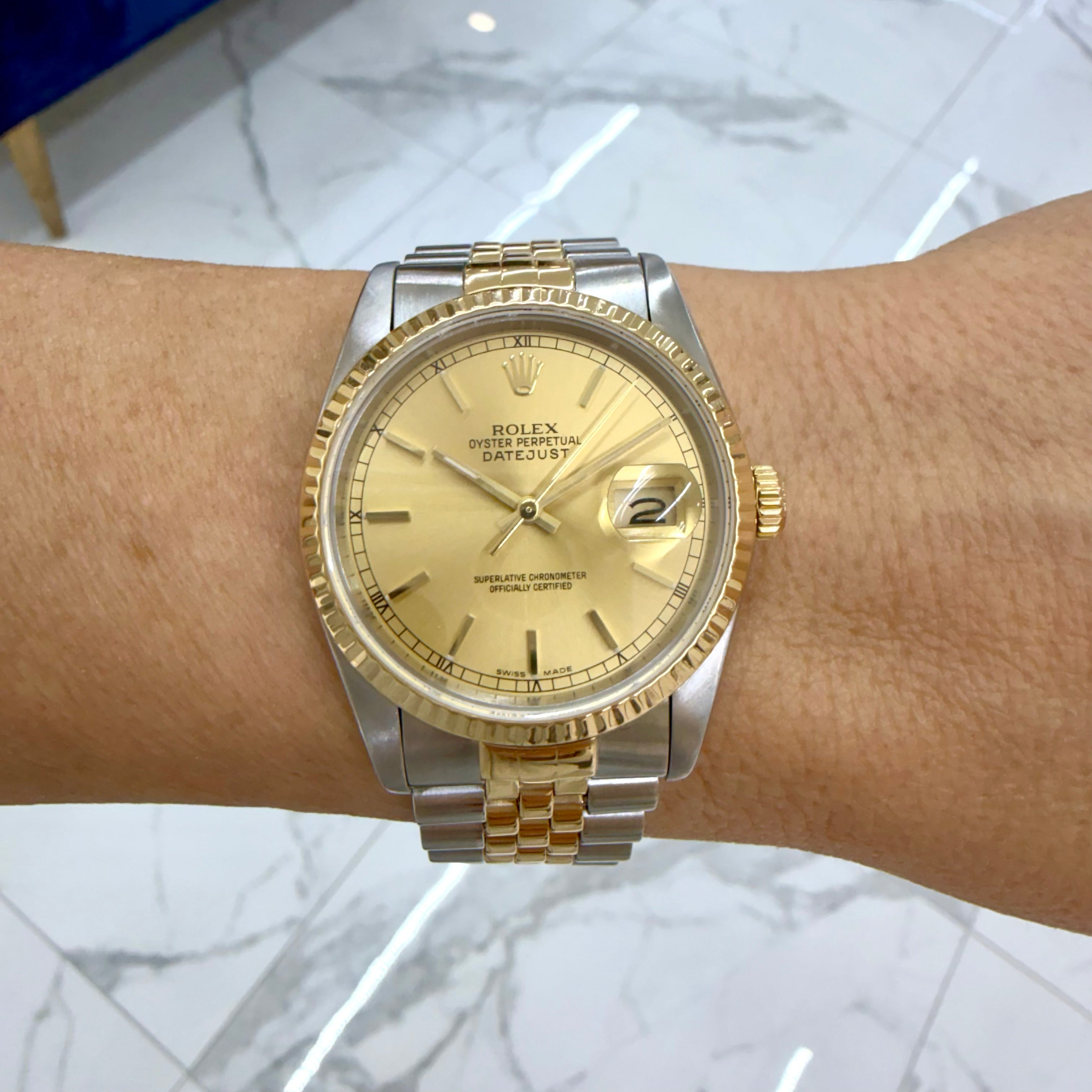 Rolex Datejust 36MM 16233 Champaign Fluted Jubilee Gold Steel Watch