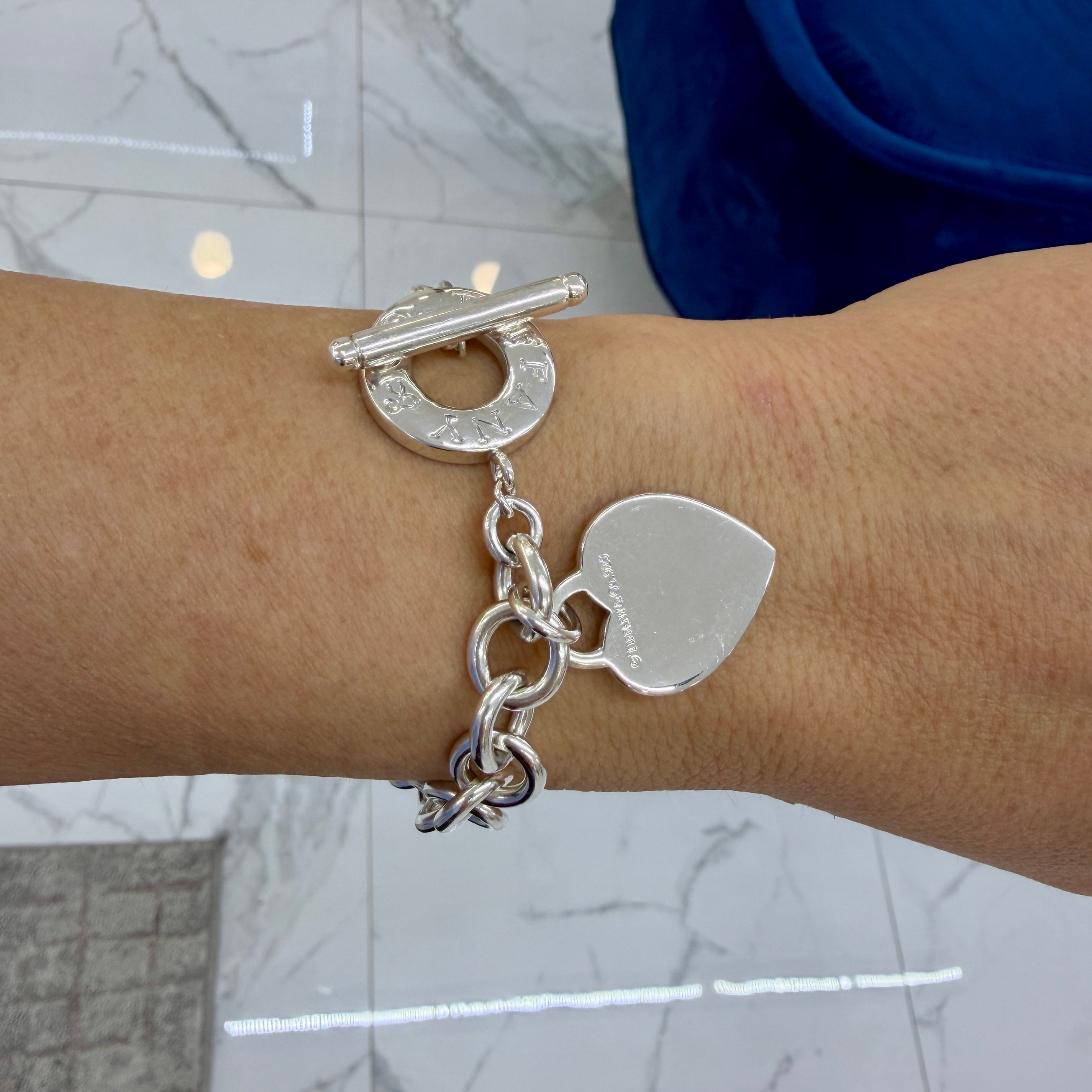 Tiffany & Co. Heart Tag Toggle 925 Sterling Silver Charm Link Bracelet