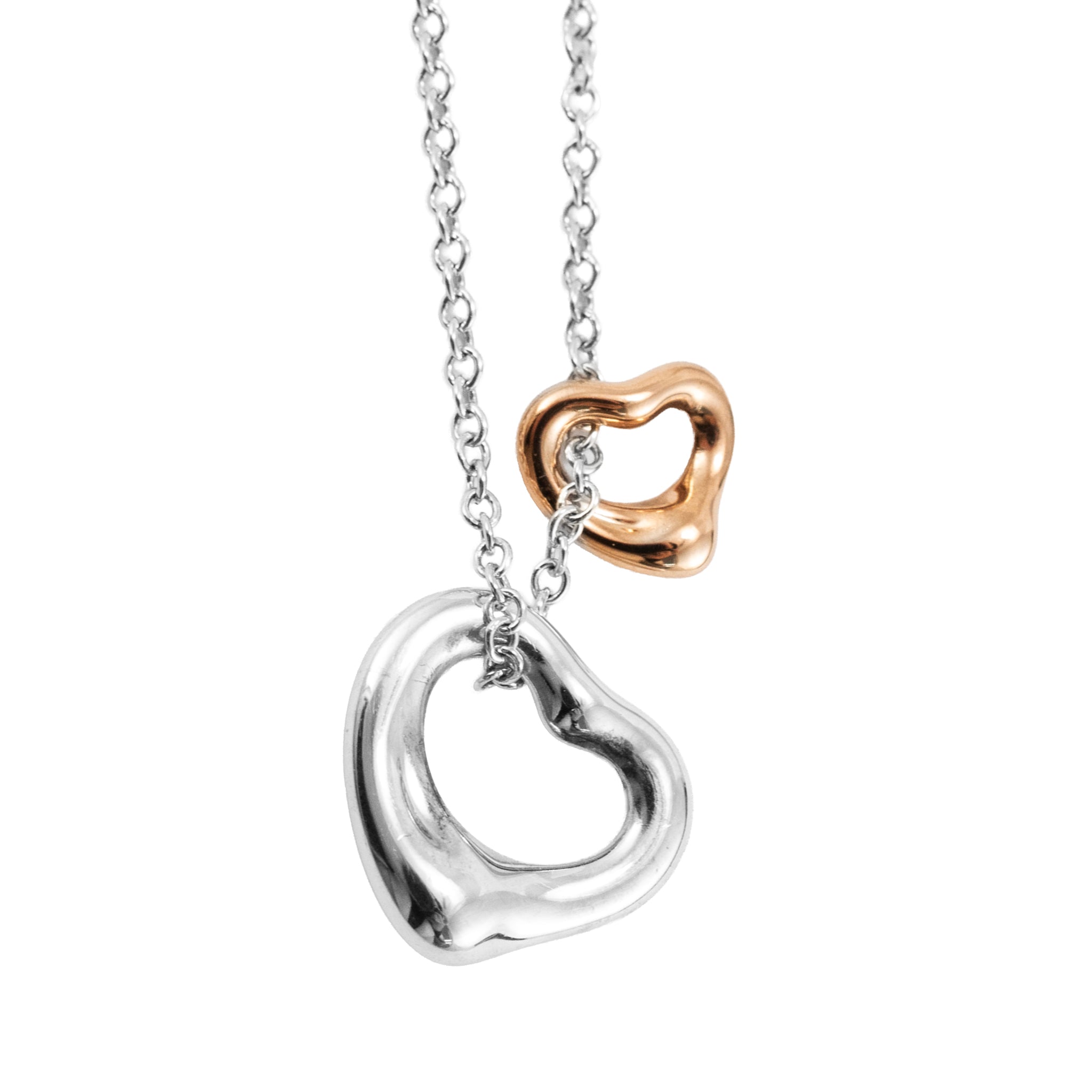 Tiffany & Co. Elsa Peretti 925 and 18K Rose Gold Open Heart Pendant Necklace