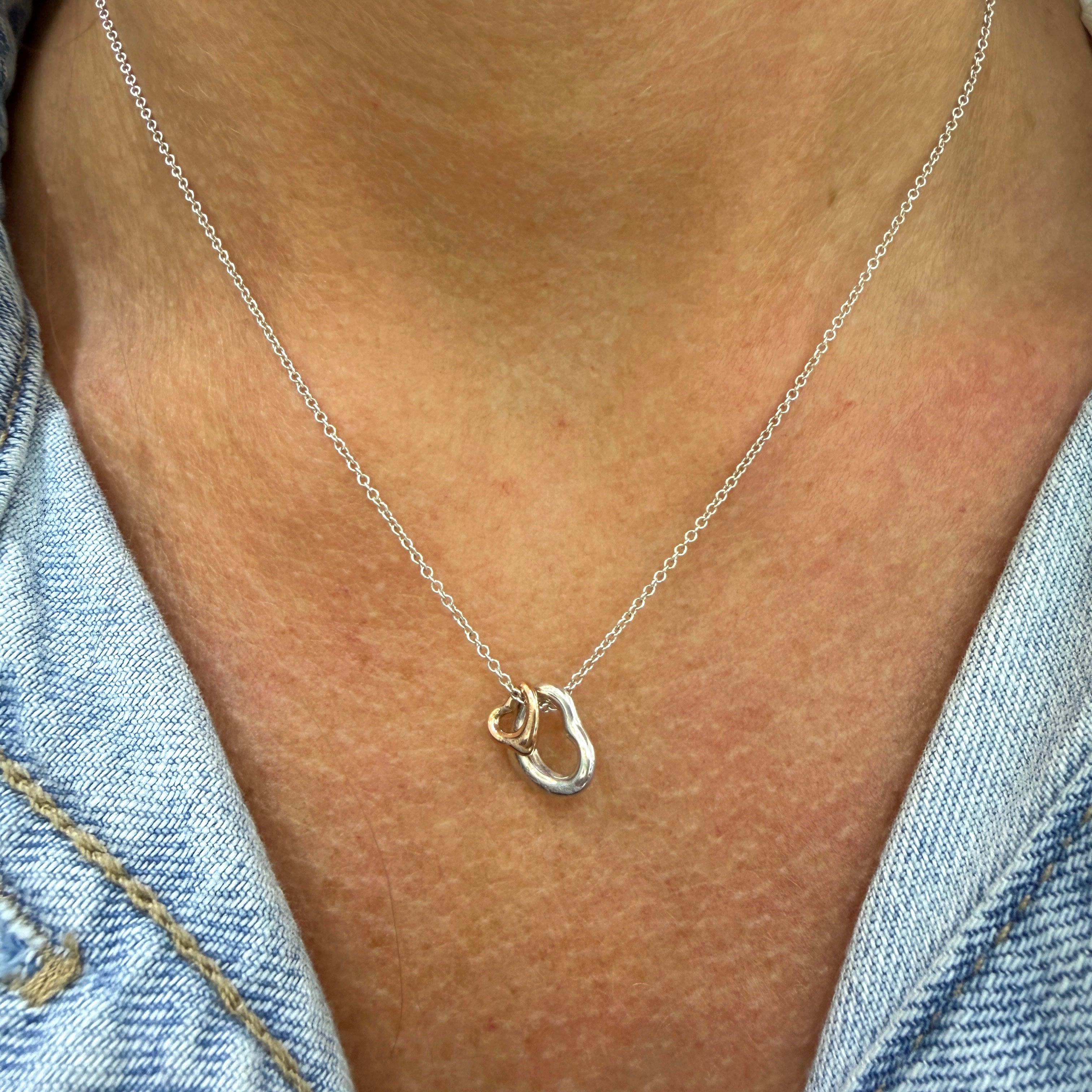 Tiffany & Co. Elsa Peretti 925 and 18K Rose Gold Open Heart Pendant Necklace