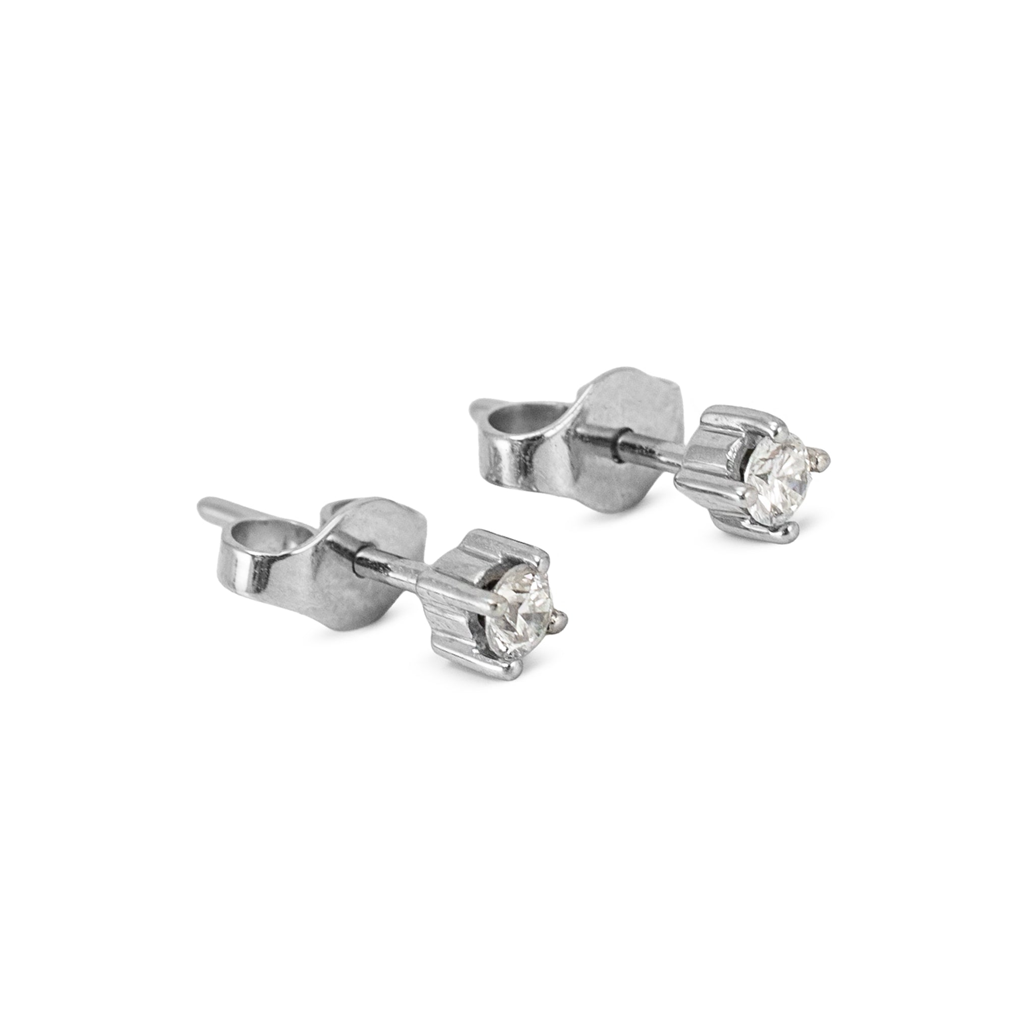 Unisex 14K White Gold 0.16ctw Round Diamond Push Back Petite Stud Earrings