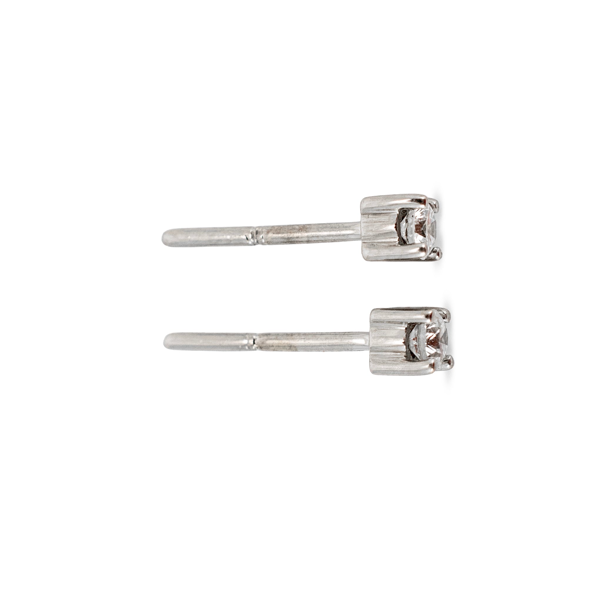 Unisex 14K White Gold 0.16ctw Round Diamond Push Back Petite Stud Earrings