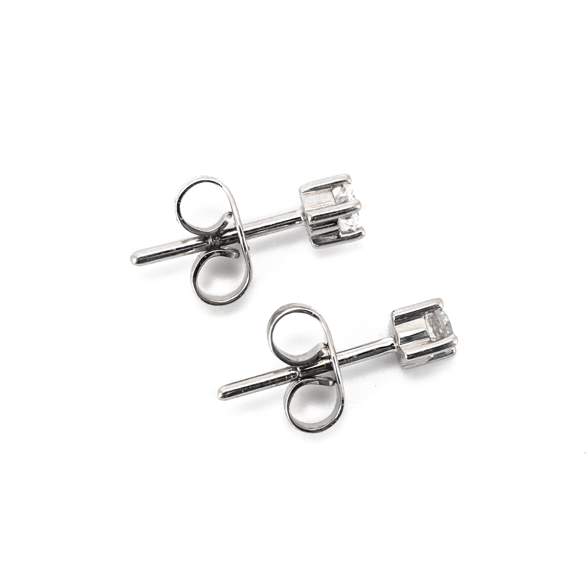 Unisex 14K White Gold 0.16ctw Round Diamond Push Back Petite Stud Earrings